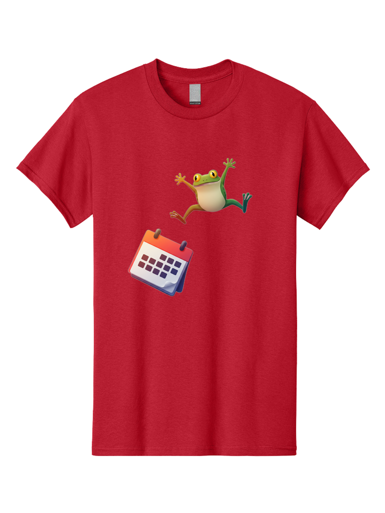 Frog-And-Calendar Men'S Graphic Tee, 100% Cotton, Comfortable Casual Summer Wear, Machine Washable, Cartoon Frog Jumping, Calendar With Blank Dates, Green Frog Character, Funny Amphibian, Calendar Design, Cartoon Style, Digital Illustration, Bab917