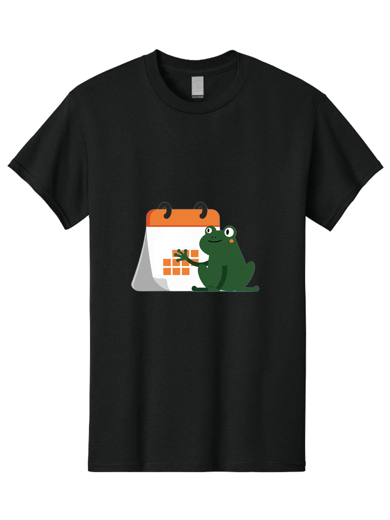 Frog-Calendar Men'S Graphic Tee, 100% Cotton, Comfortable Casual Summer Wear, Machine Washable, Green Cartoon Frog, Calendar Icon, Orange Grid, Scheduling, Planning, Organization, Task Management, Digital Calendar, To-Do List, Bab919