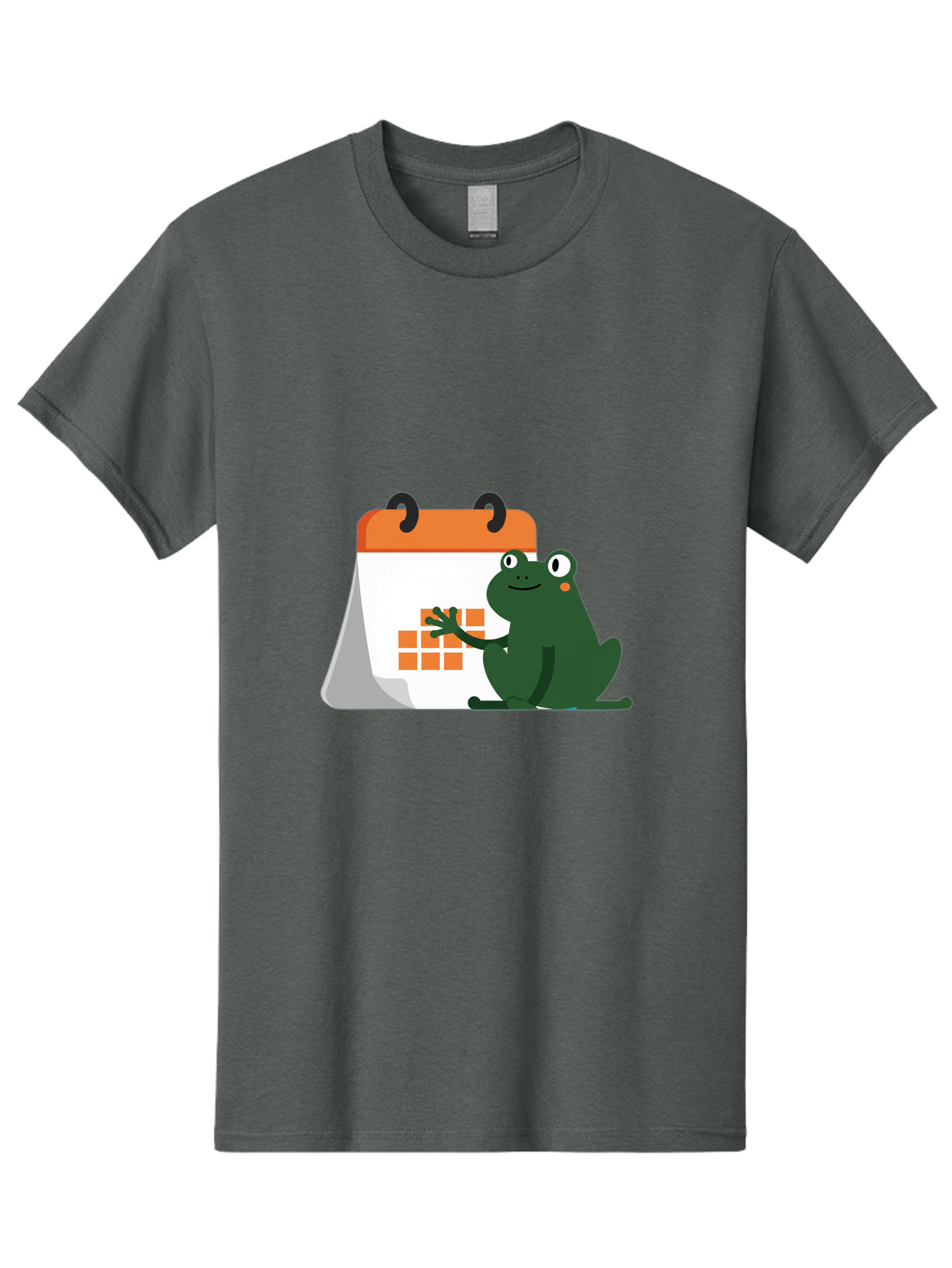 Frog-Calendar Men'S Graphic Tee, 100% Cotton, Comfortable Casual Summer Wear, Machine Washable, Green Cartoon Frog, Calendar Icon, Orange Grid, Scheduling, Planning, Organization, Task Management, Digital Calendar, To-Do List, Bab919