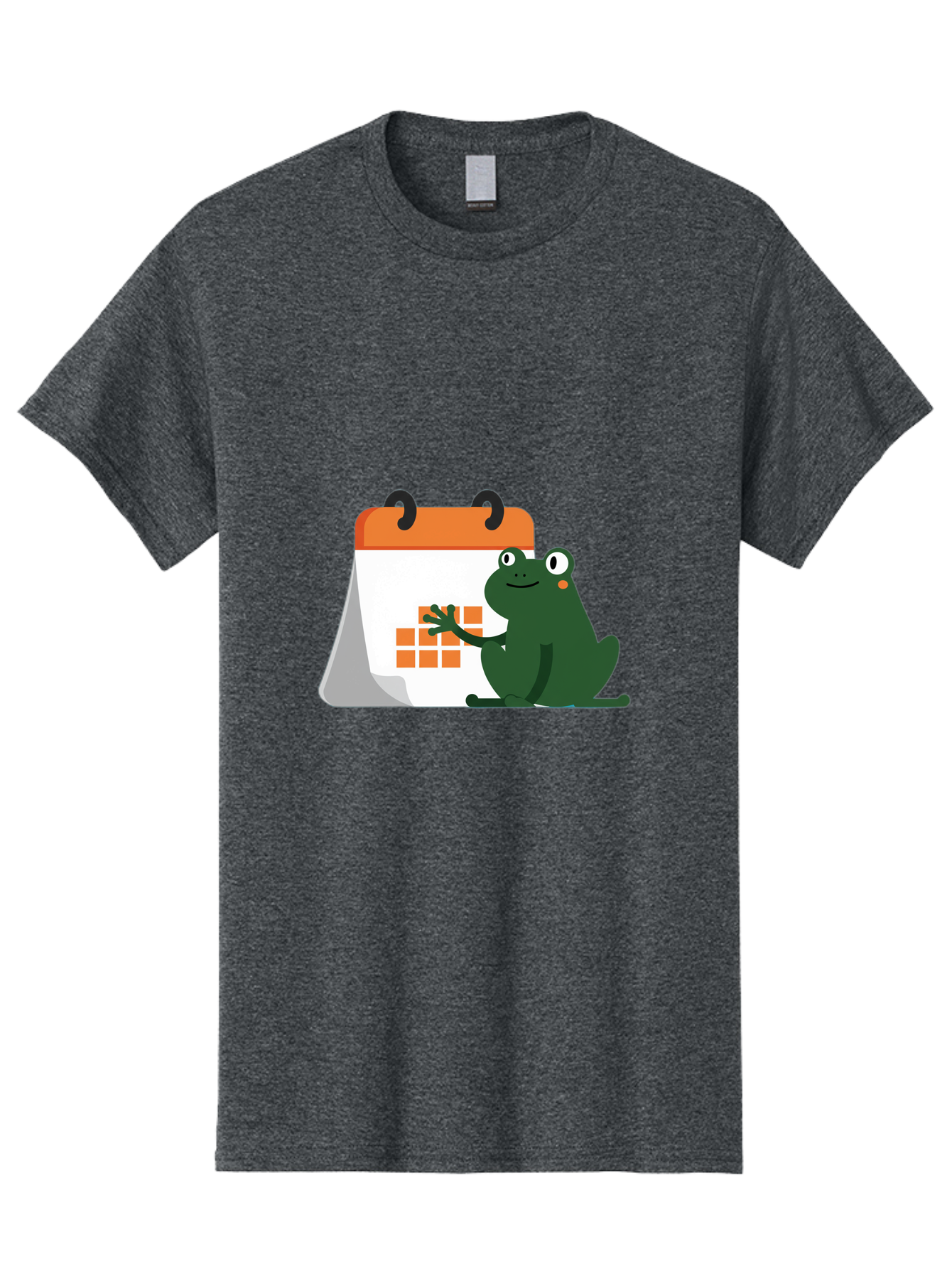 Frog-Calendar Men'S Graphic Tee, 100% Cotton, Comfortable Casual Summer Wear, Machine Washable, Green Cartoon Frog, Calendar Icon, Orange Grid, Scheduling, Planning, Organization, Task Management, Digital Calendar, To-Do List, Bab919