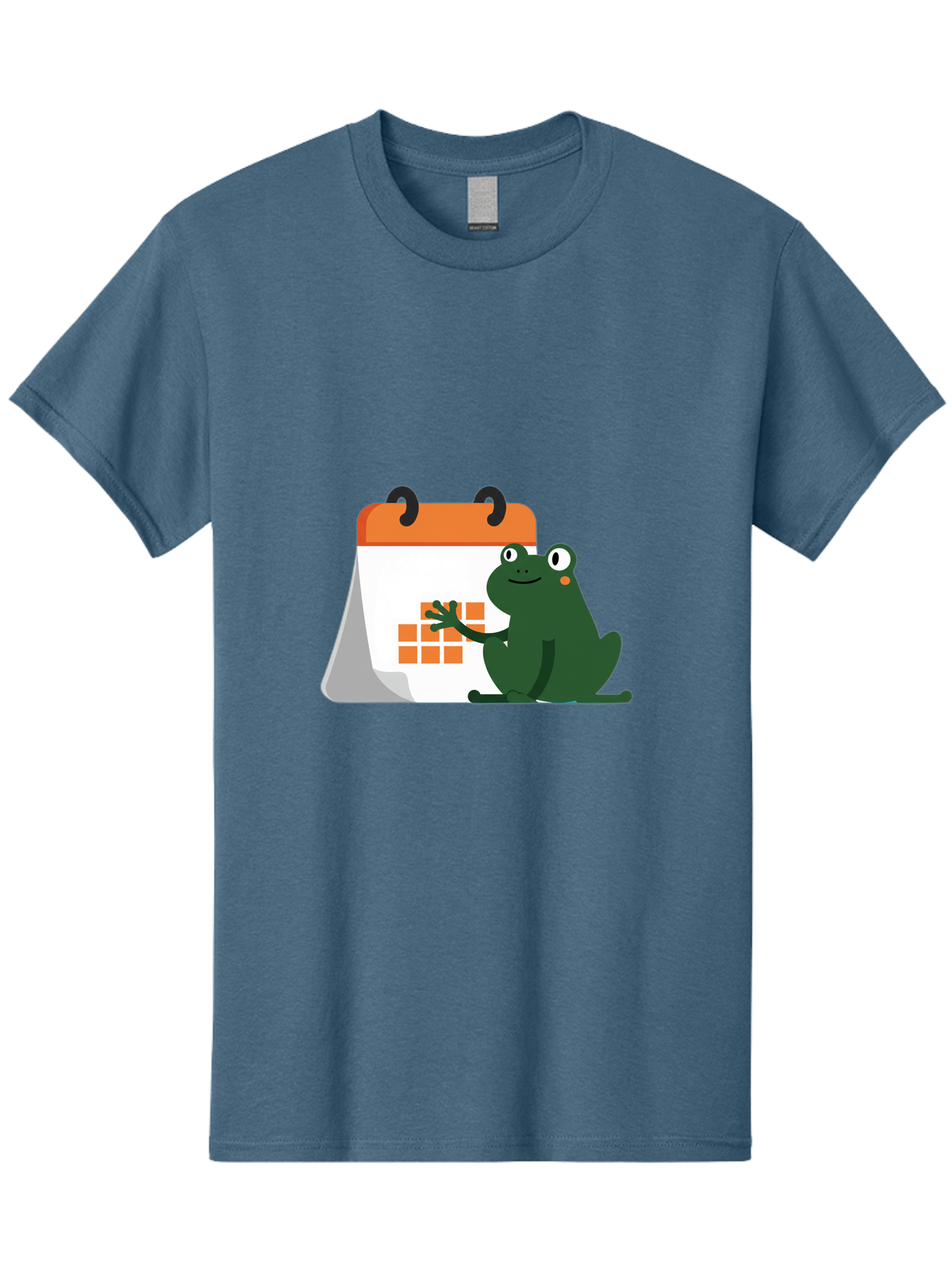 Frog-Calendar Men'S Graphic Tee, 100% Cotton, Comfortable Casual Summer Wear, Machine Washable, Green Cartoon Frog, Calendar Icon, Orange Grid, Scheduling, Planning, Organization, Task Management, Digital Calendar, To-Do List, Bab919
