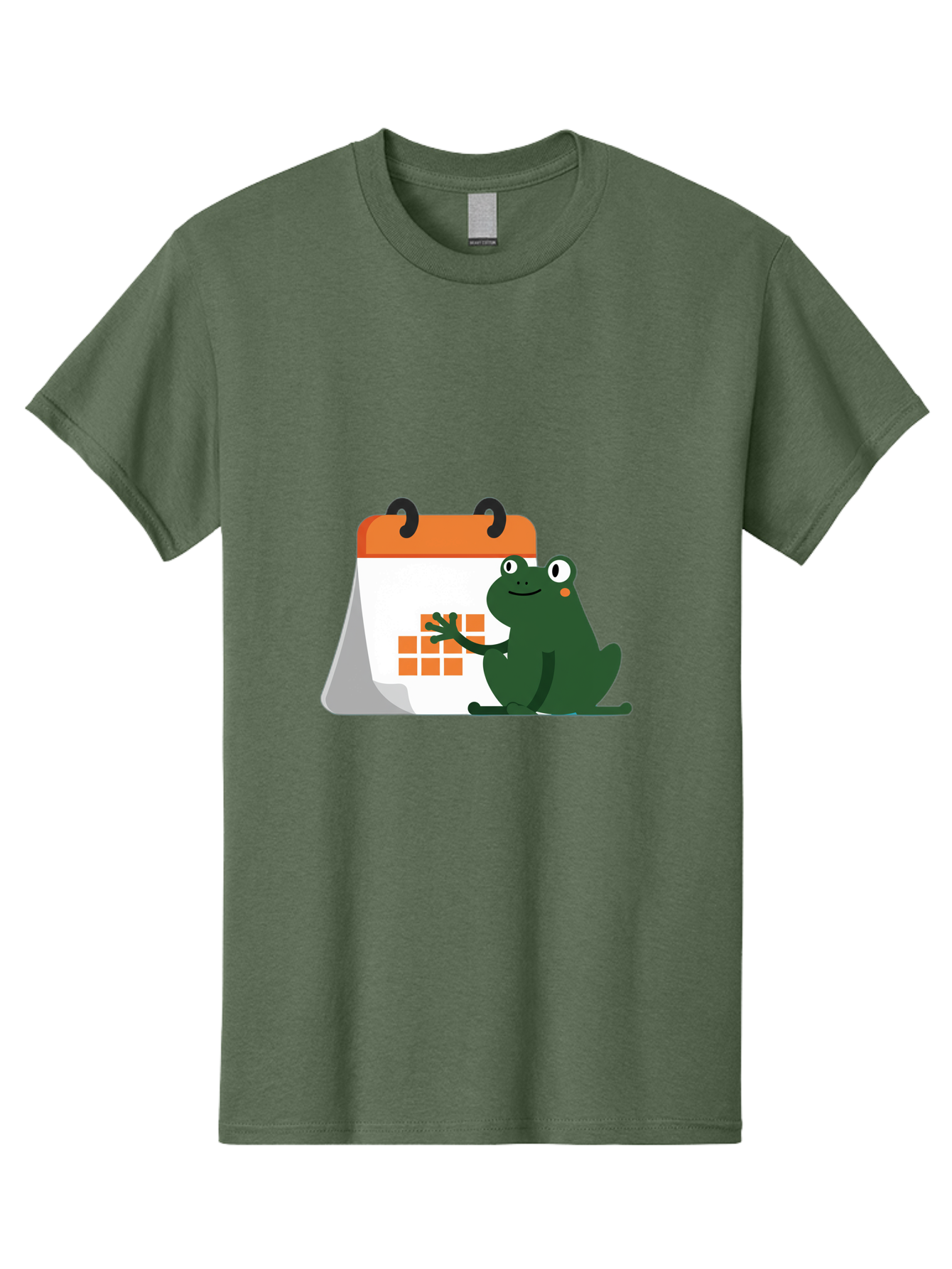 Frog-Calendar Men'S Graphic Tee, 100% Cotton, Comfortable Casual Summer Wear, Machine Washable, Green Cartoon Frog, Calendar Icon, Orange Grid, Scheduling, Planning, Organization, Task Management, Digital Calendar, To-Do List, Bab919
