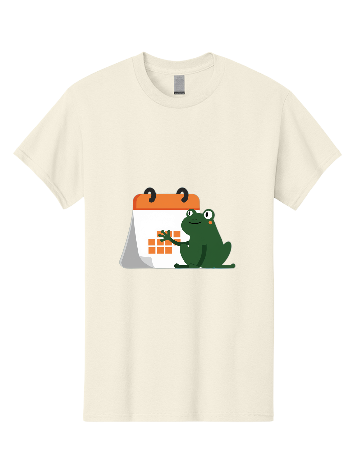 Frog-Calendar Men'S Graphic Tee, 100% Cotton, Comfortable Casual Summer Wear, Machine Washable, Green Cartoon Frog, Calendar Icon, Orange Grid, Scheduling, Planning, Organization, Task Management, Digital Calendar, To-Do List, Bab919