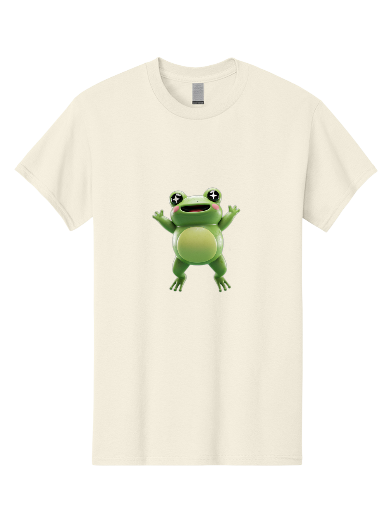Frog-Character Men'S Graphic Tee, 100% Cotton, Comfortable Casual Summer Wear, Machine Washable, Cartoon Frog, Green Frog, Happy Expression, Shiny Eyes, Raised Hands, Playful Gesture, Animated Character, Fun Design, Cute Illustration, Bab920