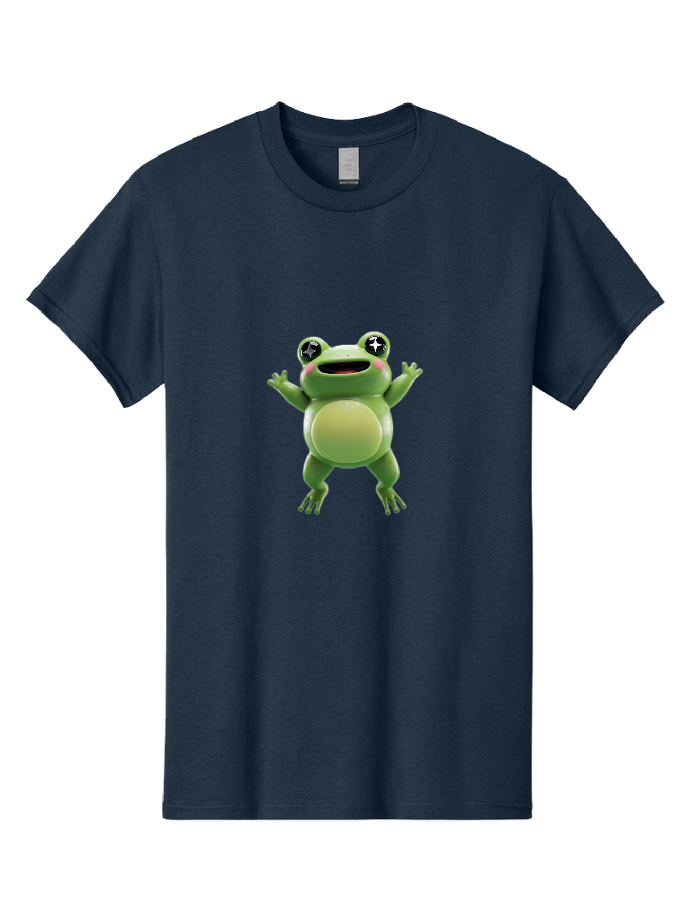 Frog-Character Men'S Graphic Tee, 100% Cotton, Comfortable Casual Summer Wear, Machine Washable, Cartoon Frog, Green Frog, Happy Expression, Shiny Eyes, Raised Hands, Playful Gesture, Animated Character, Fun Design, Cute Illustration, Bab920
