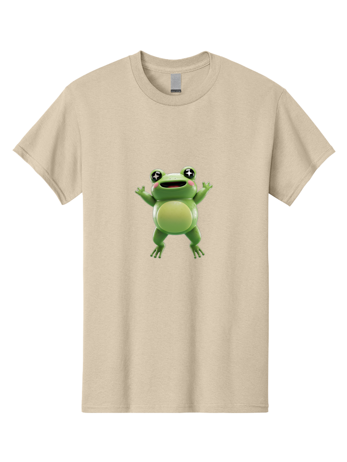 Frog-Character Men'S Graphic Tee, 100% Cotton, Comfortable Casual Summer Wear, Machine Washable, Cartoon Frog, Green Frog, Happy Expression, Shiny Eyes, Raised Hands, Playful Gesture, Animated Character, Fun Design, Cute Illustration, Bab920
