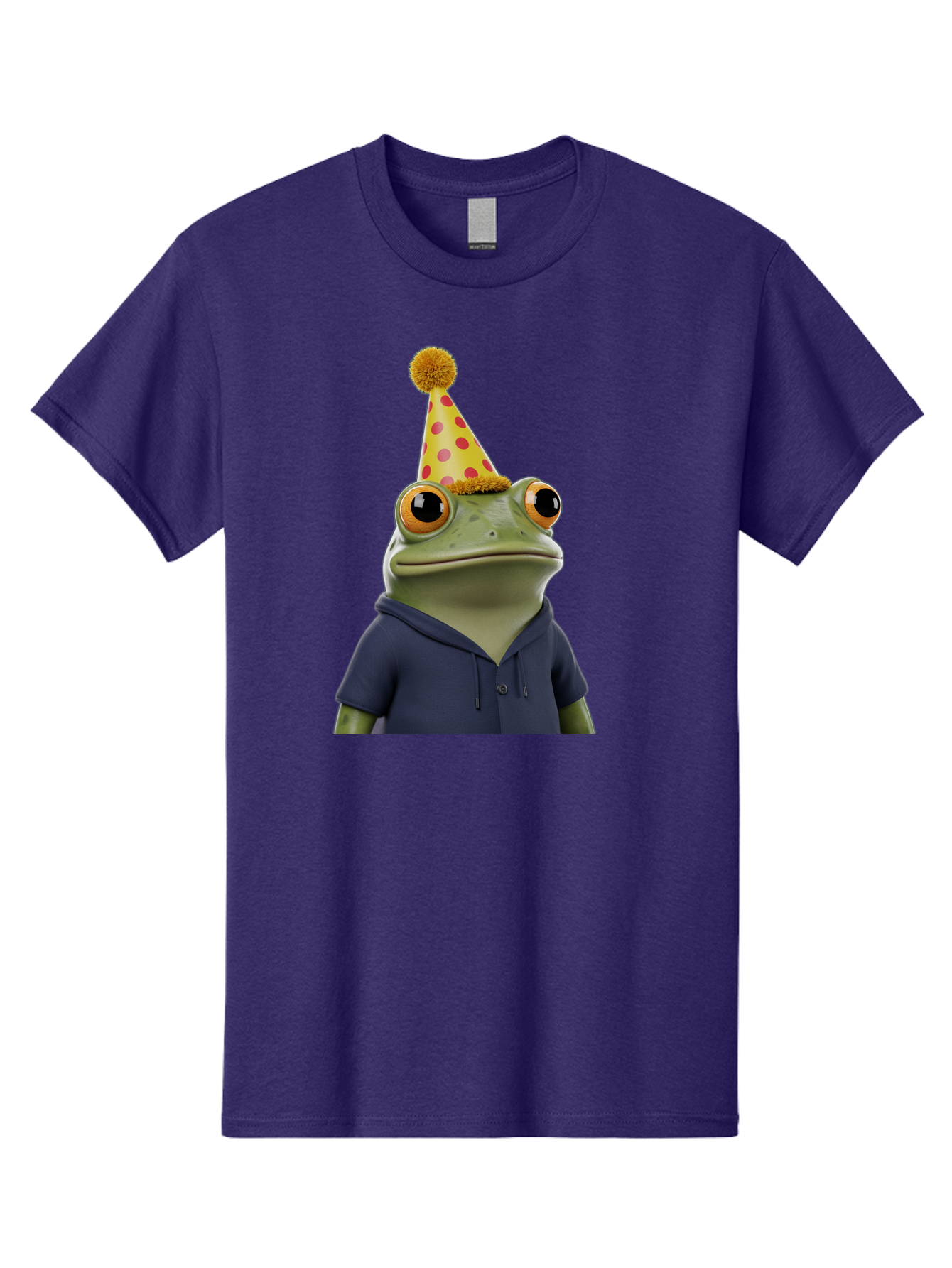 Frog-In-Party-Hat-2 Men'S Graphic Tee, 100% Cotton, Comfortable Casual Summer Wear, Machine Washable, Cartoon Frog, Party Hat, Red And Pink Polka Dots, Yellow Hat, Blue Hoodie, Casual Wear, Celebration, Festive Atmosphere, Funny Character, Bab922
