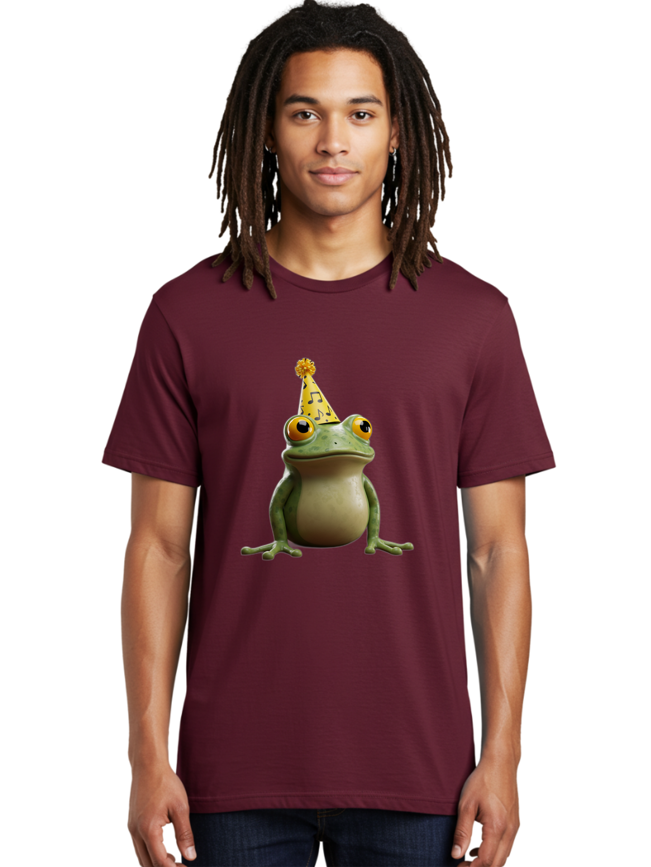 Frog-In-Party-Hat-3 Men'S Graphic Tee, 100% Cotton, Comfortable Casual Summer Wear, Machine Washable, Cartoon Frog, Party Hat, Celebration, Funny Animal, Comical Expression, Quirky Character, Playful Vibe, Silly Graphics Bab923