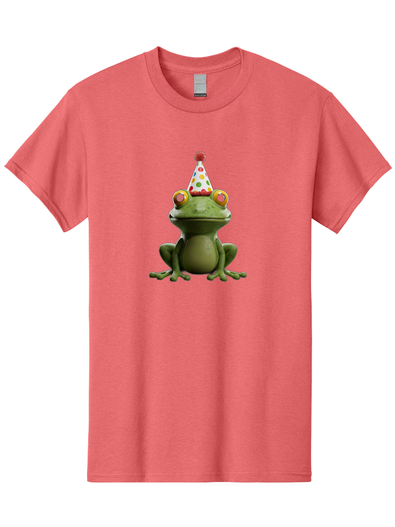 Frog-In-Party-Hat Men'S Graphic Tee, 100% Cotton, Comfortable Casual Summer Wear, Machine Washable, Funny Frog, Party Hat, Celebration, Colorful Eyes, Festive Atmosphere, Cute Amphibian, Playful Vibe, Joyful Moments, Cartoon Character, Bab924