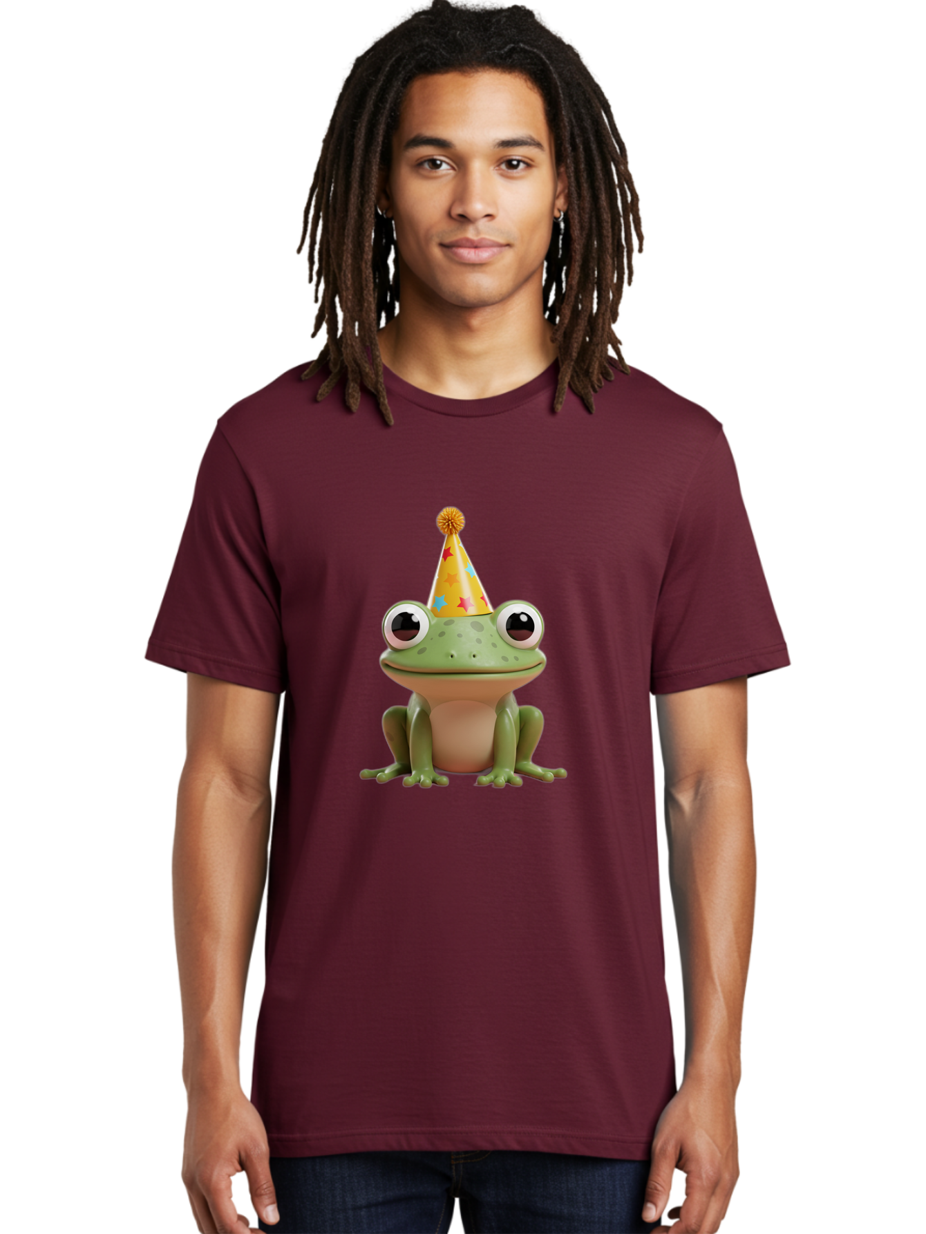 Frog-Party-Hat Men'S Graphic Tee, 100% Cotton, Comfortable Casual Summer Wear, Machine Washable, Green Frog, Party Hat, Festive Celebration, Cartoon Character, Cute Animal, Funny Illustration, Birthday Party, Holiday Fun, Joyful Atmosphere Bab926