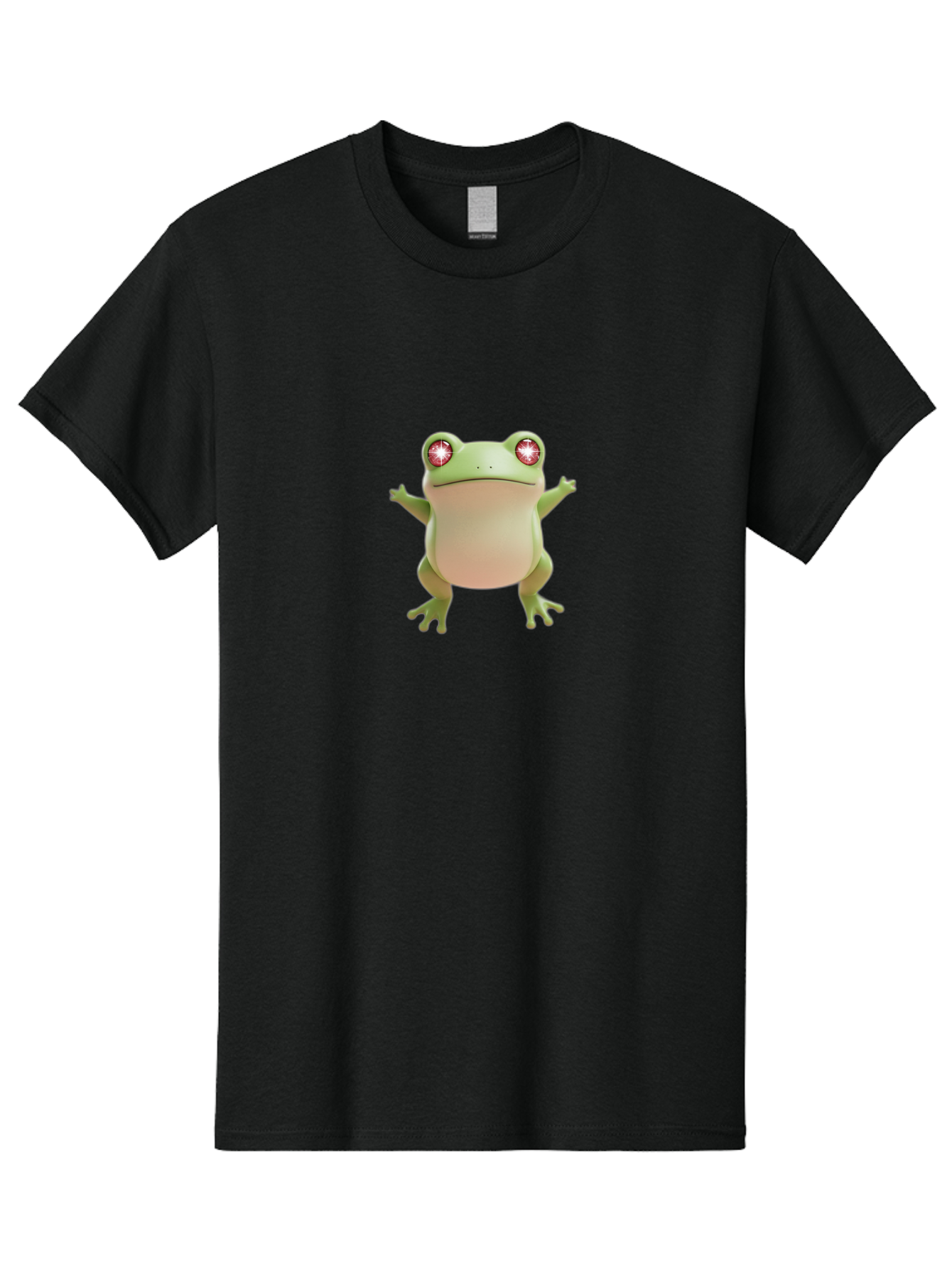 Frog-With-Glowing-Eyes Men'S Graphic Tee, 100% Cotton, Comfortable Casual Summer Wear, Machine Washable, Cartoon Frog, Green Frog, Glowing Red Eyes, 3D Rendering, Cute Amphibian, Vibrant Graphics, Playful Animation, Fun Character Design Bab928