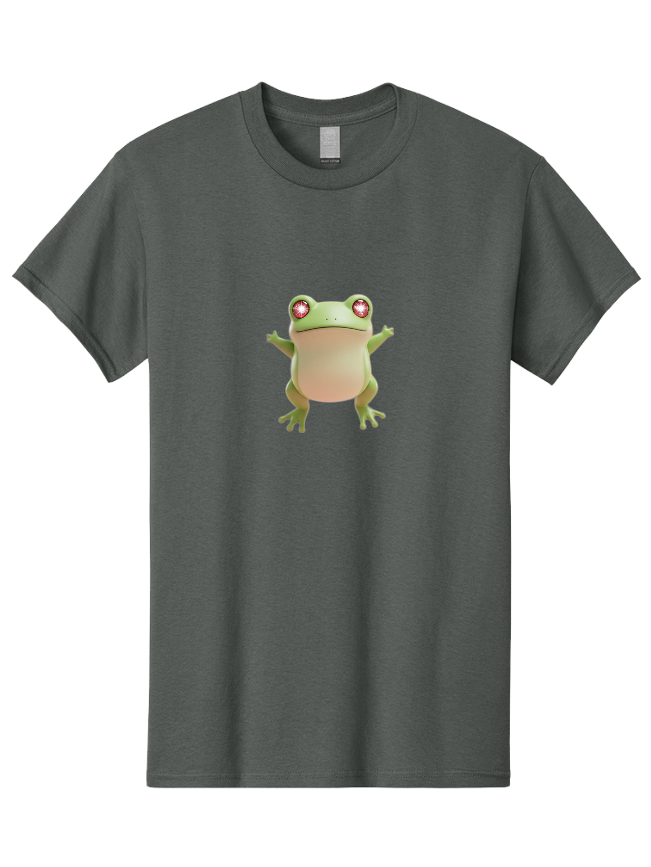 Frog-With-Glowing-Eyes Men'S Graphic Tee, 100% Cotton, Comfortable Casual Summer Wear, Machine Washable, Cartoon Frog, Green Frog, Glowing Red Eyes, 3D Rendering, Cute Amphibian, Vibrant Graphics, Playful Animation, Fun Character Design Bab928