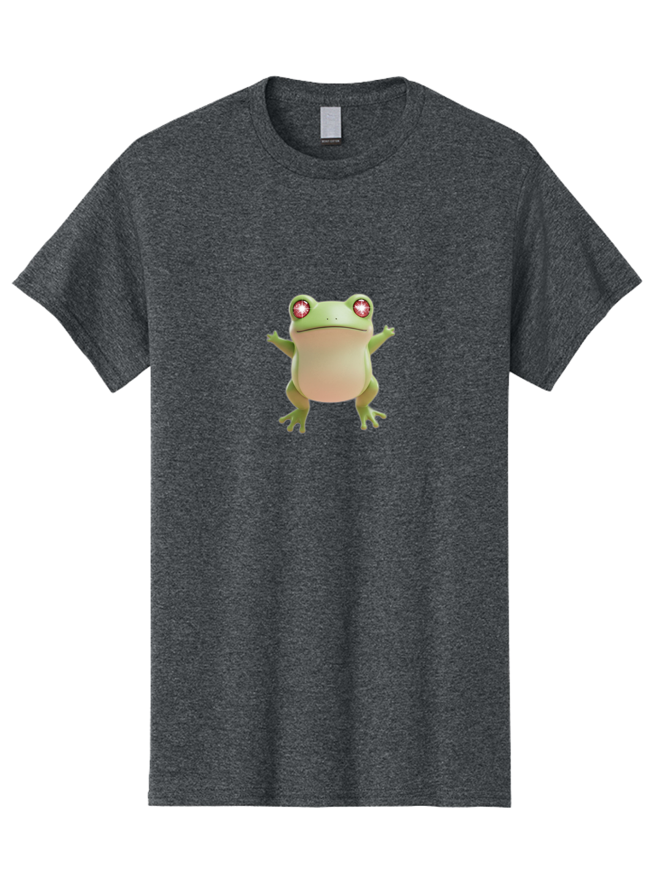 Frog-With-Glowing-Eyes Men'S Graphic Tee, 100% Cotton, Comfortable Casual Summer Wear, Machine Washable, Cartoon Frog, Green Frog, Glowing Red Eyes, 3D Rendering, Cute Amphibian, Vibrant Graphics, Playful Animation, Fun Character Design Bab928