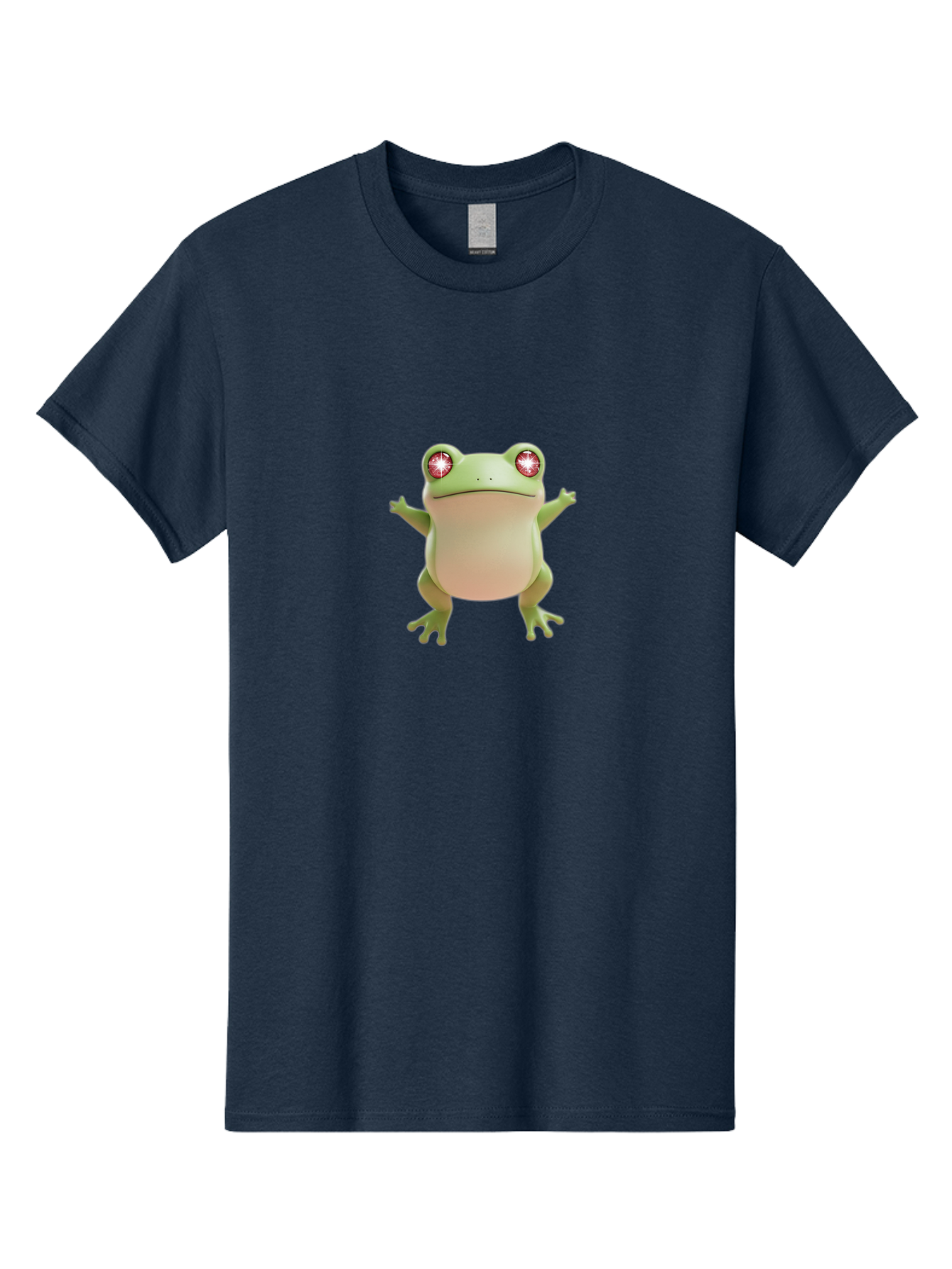 Frog-With-Glowing-Eyes Men'S Graphic Tee, 100% Cotton, Comfortable Casual Summer Wear, Machine Washable, Cartoon Frog, Green Frog, Glowing Red Eyes, 3D Rendering, Cute Amphibian, Vibrant Graphics, Playful Animation, Fun Character Design Bab928