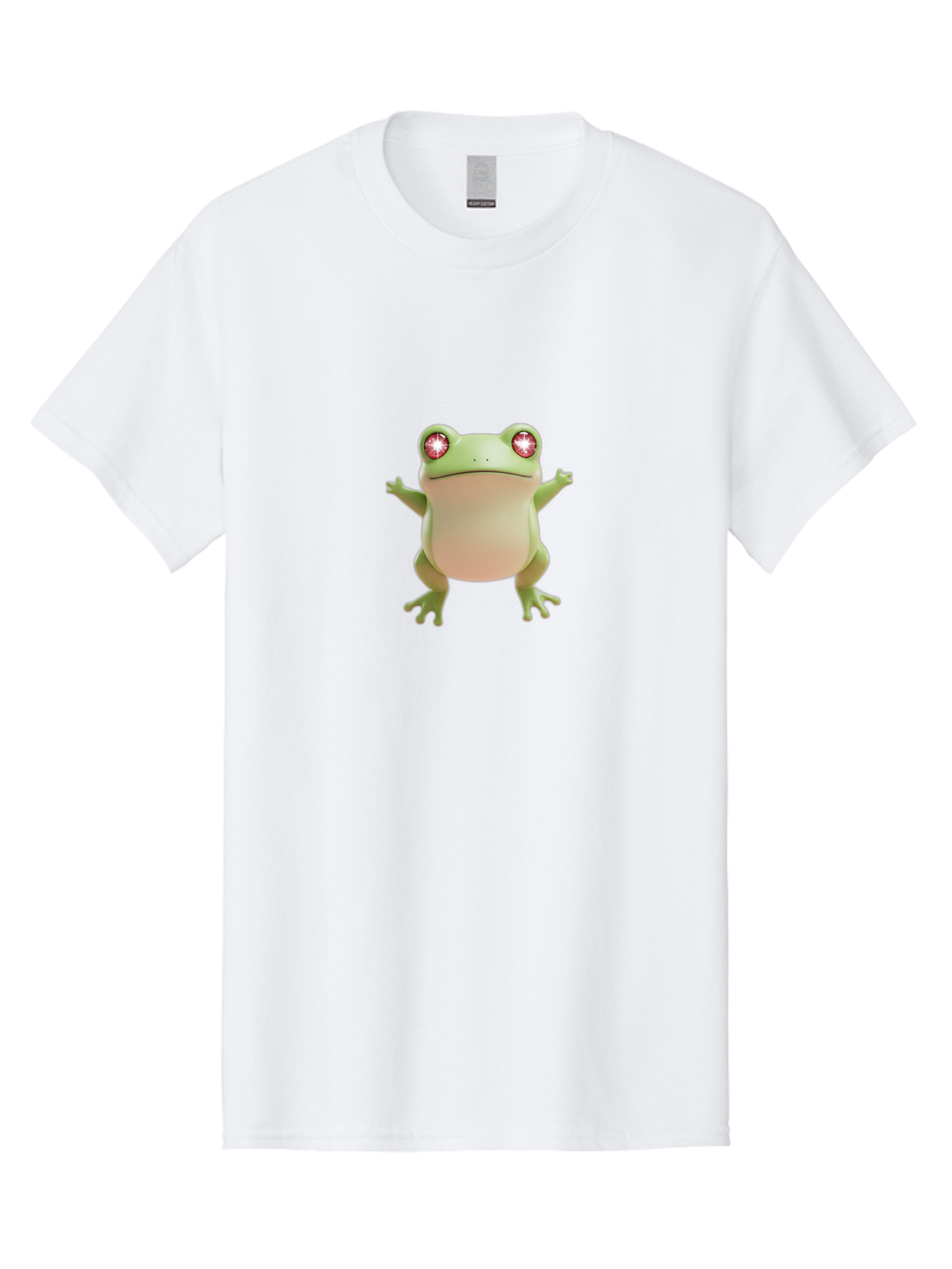 Frog-With-Glowing-Eyes Men'S Graphic Tee, 100% Cotton, Comfortable Casual Summer Wear, Machine Washable, Cartoon Frog, Green Frog, Glowing Red Eyes, 3D Rendering, Cute Amphibian, Vibrant Graphics, Playful Animation, Fun Character Design Bab928
