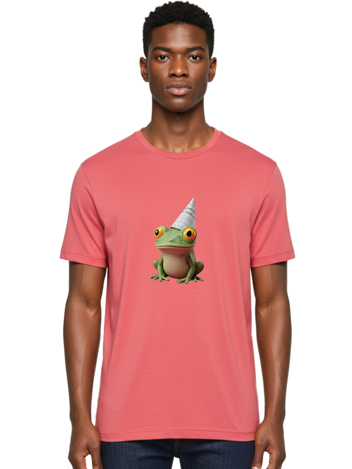 Frog-With-Party-Hat-1 Men'S Graphic Tee, 100% Cotton, Comfortable Casual Summer Wear, Machine Washable, Funny Frog, Party Hat, Festive Atmosphere, Cute Animal, Playful Vibe, Quirky Illustration, Humorous Character, Cartoon Style Bab929