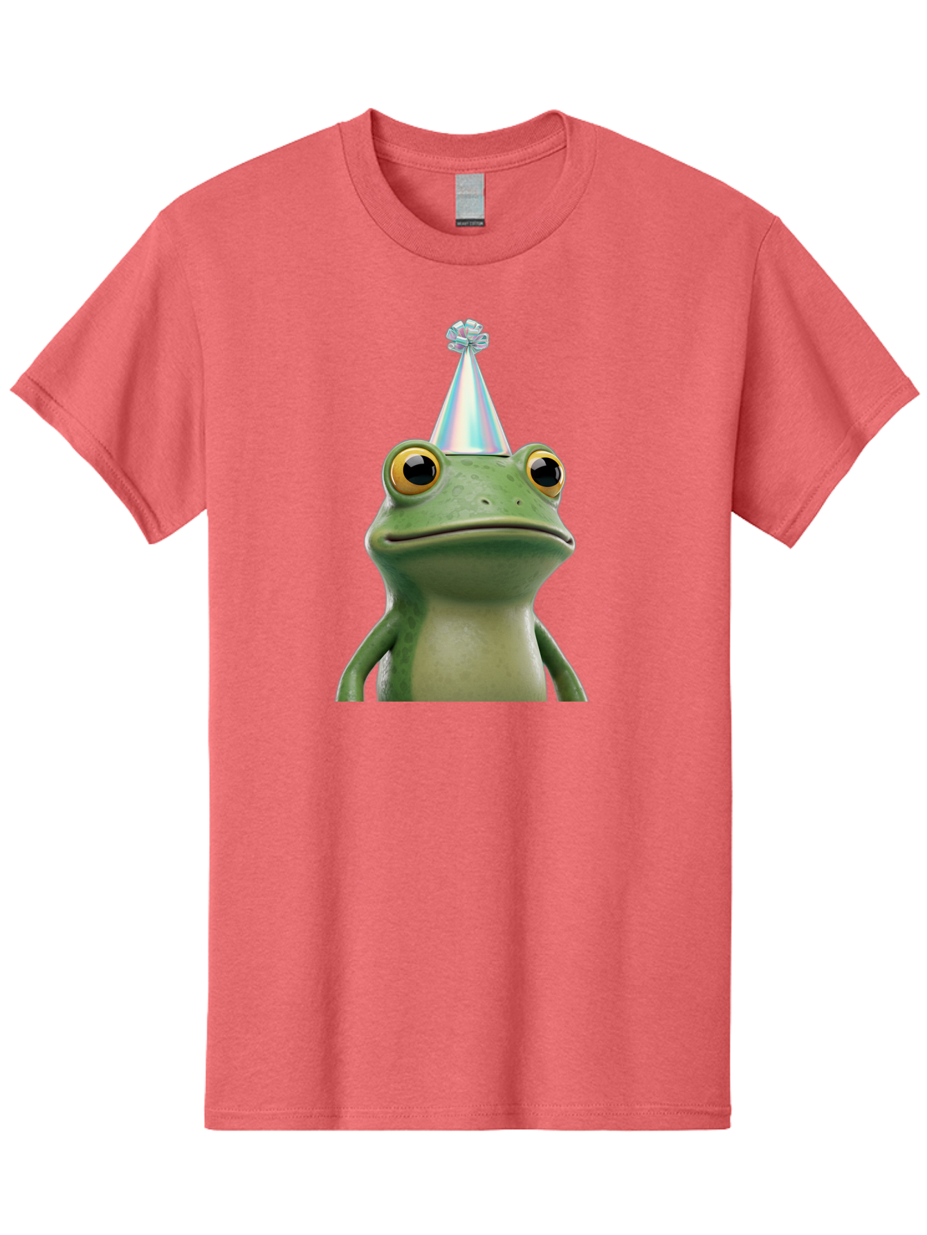 Frog-With-Party-Hat-2 Men'S Graphic Tee, 100% Cotton, Comfortable Casual Summer Wear, Machine Washable, 3D Cartoon Frog, Party Hat, Celebration, Festive Atmosphere, Funny Animal, Party Accessories, Shiny Hat, Comical Expression, Bab930