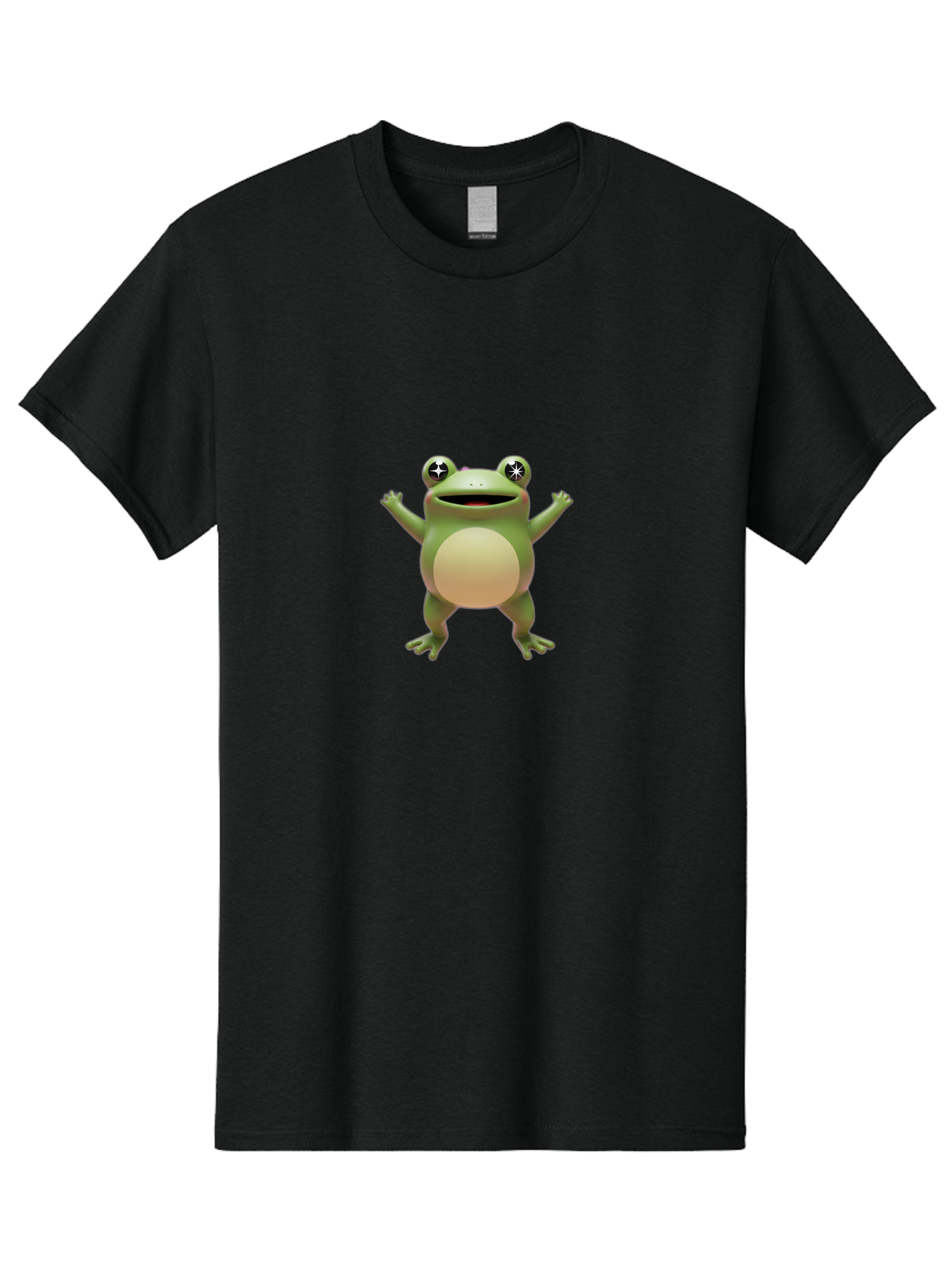 Frog-With-Star-Eyes Men'S Graphic Tee, 100% Cotton, Comfortable Casual Summer Wear, Machine Washable, Cartoon Frog, Green Amphibian, Animated Character, Star Eyes, Happy Expression, Rounded Body, 3D Illustration, Digital Art, Fun Design, Bab933
