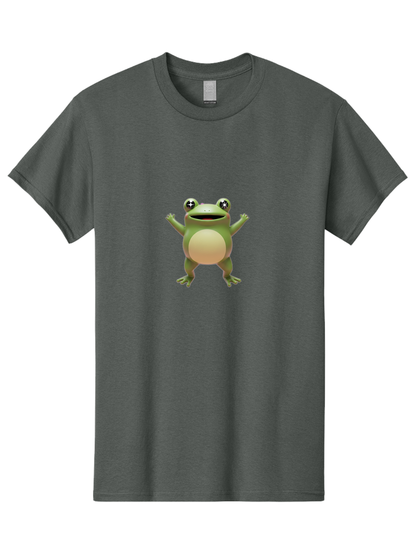 Frog-With-Star-Eyes Men'S Graphic Tee, 100% Cotton, Comfortable Casual Summer Wear, Machine Washable, Cartoon Frog, Green Amphibian, Animated Character, Star Eyes, Happy Expression, Rounded Body, 3D Illustration, Digital Art, Fun Design, Bab933