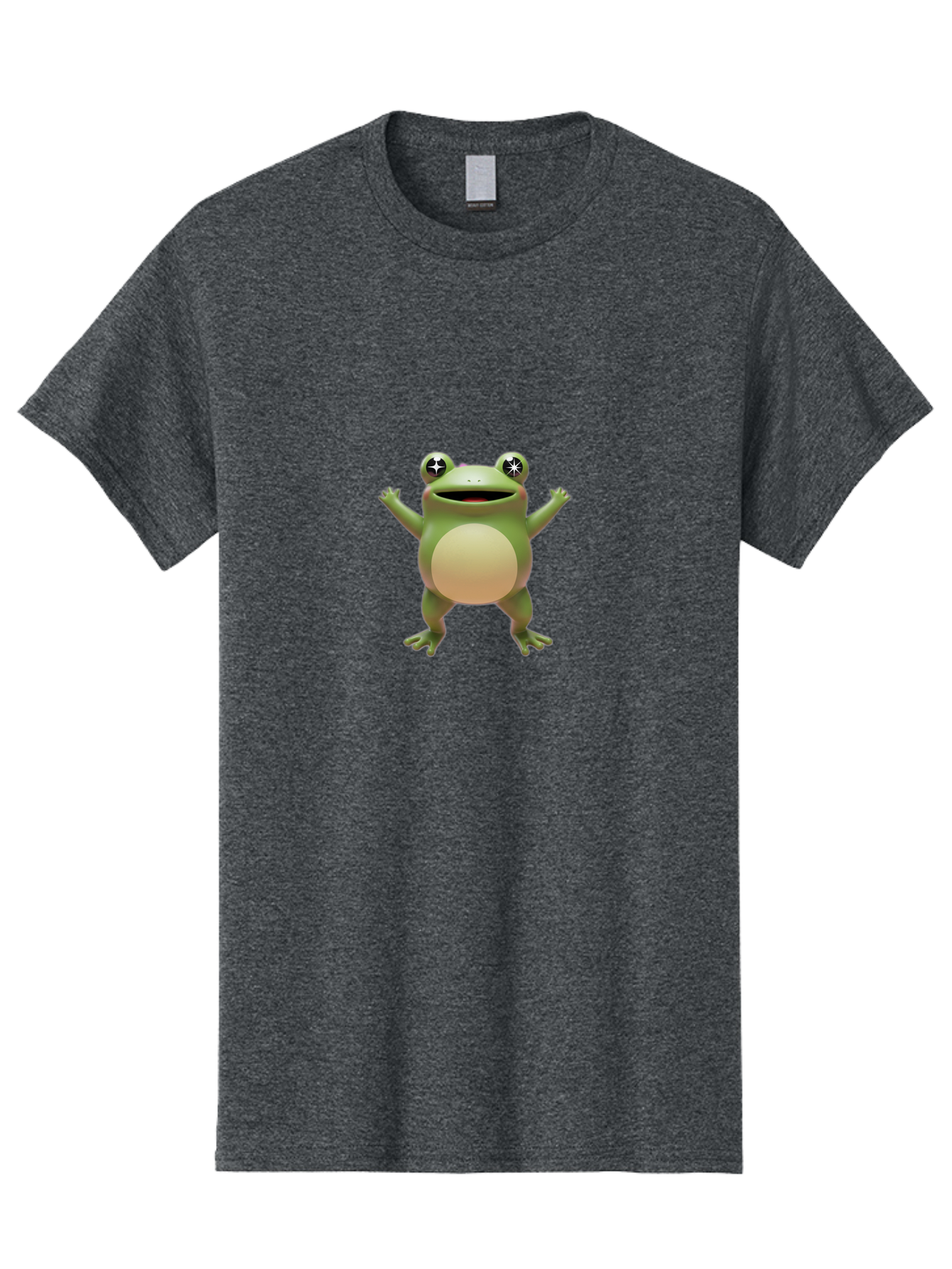 Frog-With-Star-Eyes Men'S Graphic Tee, 100% Cotton, Comfortable Casual Summer Wear, Machine Washable, Cartoon Frog, Green Amphibian, Animated Character, Star Eyes, Happy Expression, Rounded Body, 3D Illustration, Digital Art, Fun Design, Bab933