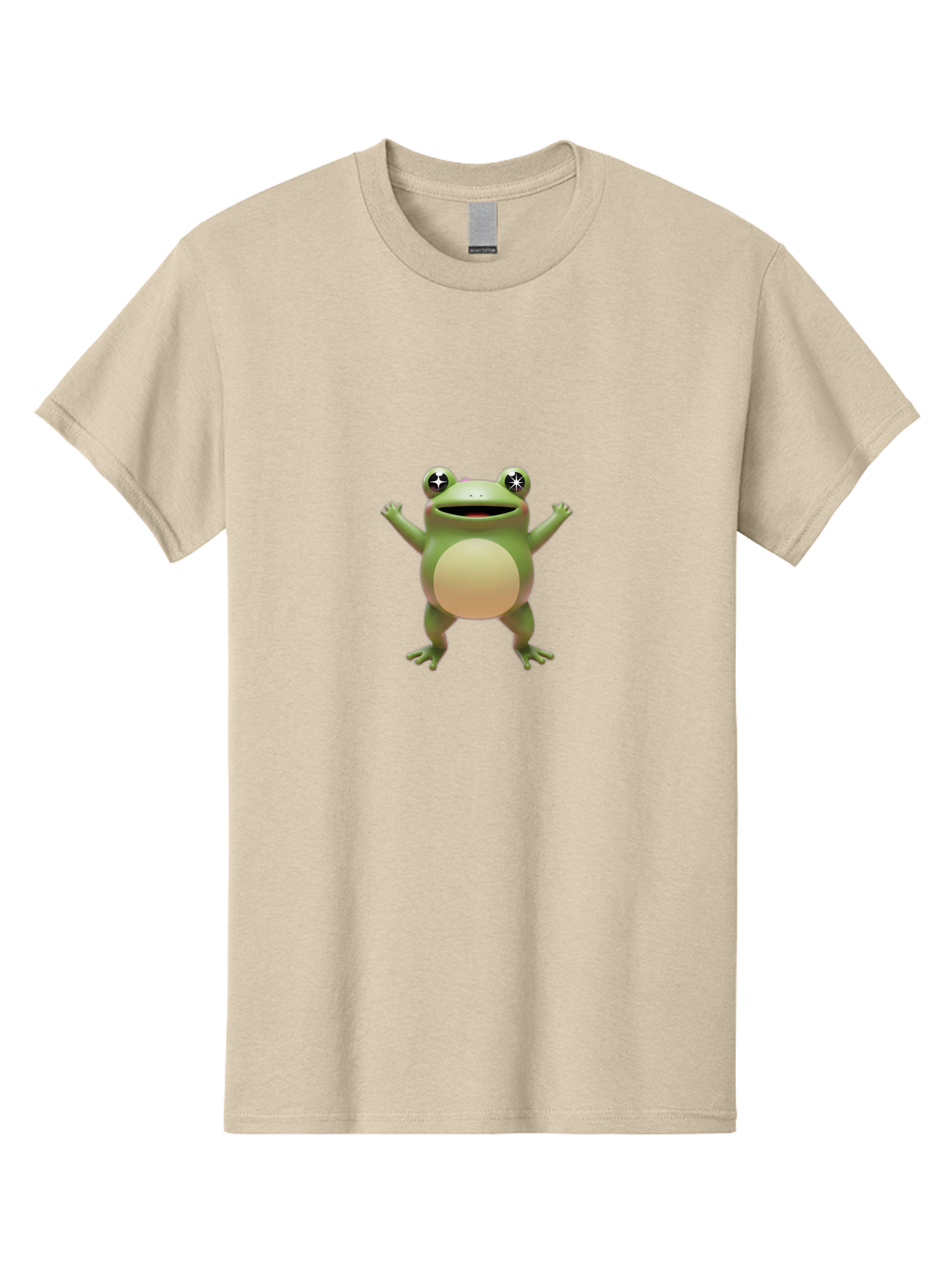 Frog-With-Star-Eyes Men'S Graphic Tee, 100% Cotton, Comfortable Casual Summer Wear, Machine Washable, Cartoon Frog, Green Amphibian, Animated Character, Star Eyes, Happy Expression, Rounded Body, 3D Illustration, Digital Art, Fun Design, Bab933