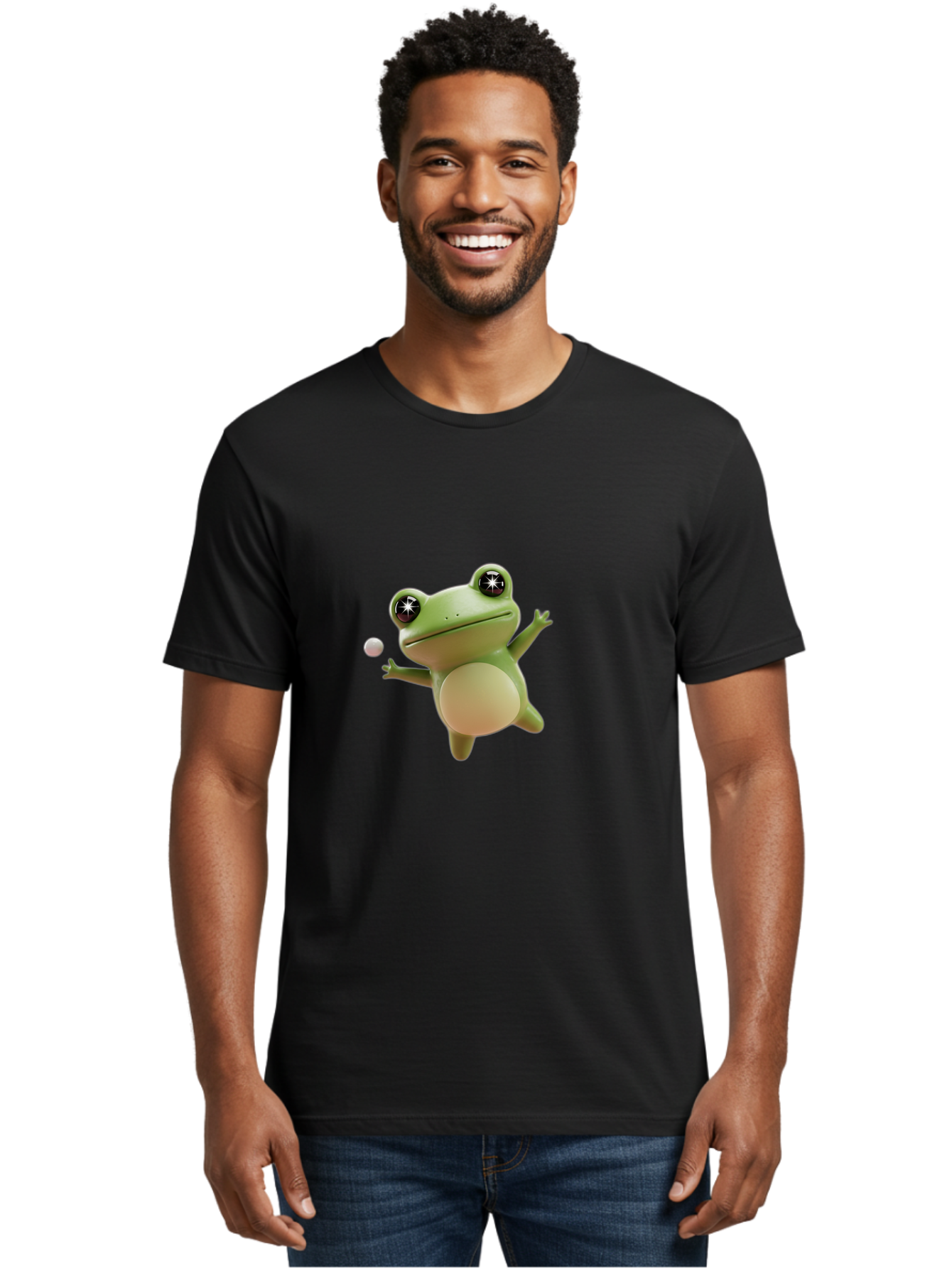 Frog Men'S Graphic Tee, 100% Cotton, Comfortable Casual Summer Wear, Machine Washable, Cartoon Frog, Playing With A Ball, Playful Frog, 3D Character, Animated Character, Funny Animal, Amusing Illustration, Frolicking Frog, Whimsical Creature Bab934