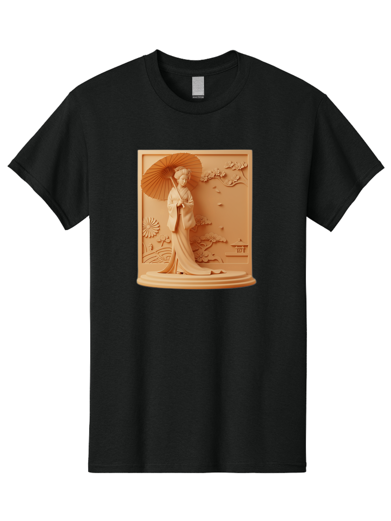 Geisha Men'S Graphic Tee, 100% Cotton, Comfortable Casual Summer Wear, Machine Washable, Geisha, Traditional Japanese Woman, Parasol, Kimono, Serene Atmosphere, Cultural Heritage, Elegant, Figurine, Decorative Art, Intricate Design, Bab938