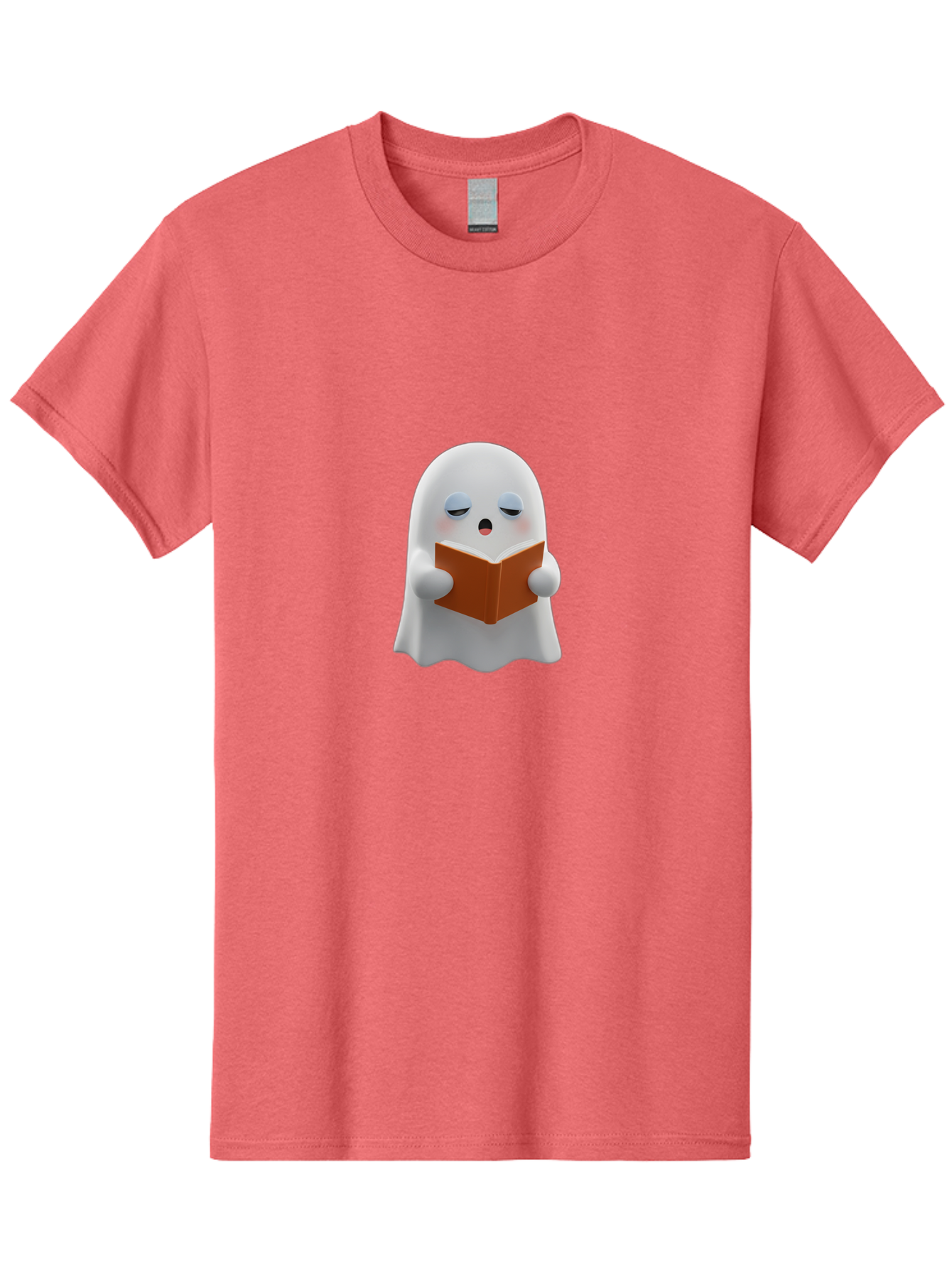 Ghost-Reading-Book Men'S Graphic Tee, 100% Cotton, Comfortable Casual Summer Wear, Machine Washable, White Ghost, Reading A Book, Cartoon Character, 3D Illustration, Cute Ghost, Ghostly Figure, Bookworm, Adorable, Funny, Spooky, Halloween, Bab939