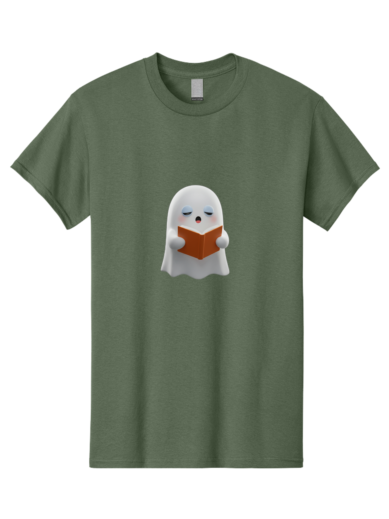 Ghost-Reading-Book Men'S Graphic Tee, 100% Cotton, Comfortable Casual Summer Wear, Machine Washable, White Ghost, Reading A Book, Cartoon Character, 3D Illustration, Cute Ghost, Ghostly Figure, Bookworm, Adorable, Funny, Spooky, Halloween, Bab939
