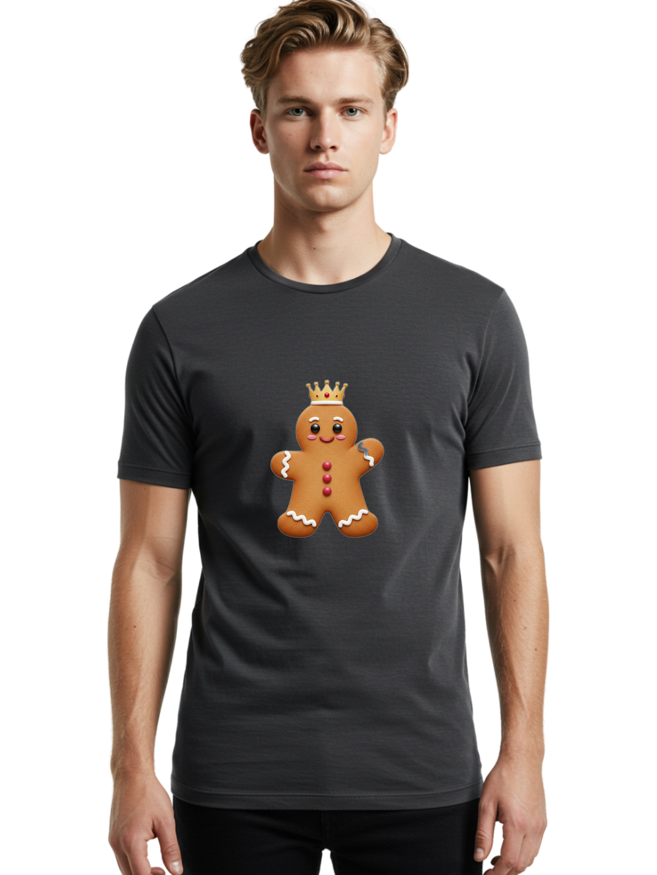 Gingerbread-King Men'S Graphic Tee, 100% Cotton, Comfortable Casual Summer Wear, Machine Washable, Gingerbread Man, Cartoon Cookie, Holiday Sweets, Festive Treats, Christmas Cookie, Royal Icing, Sweet Treats, Cookie Crown Bab940