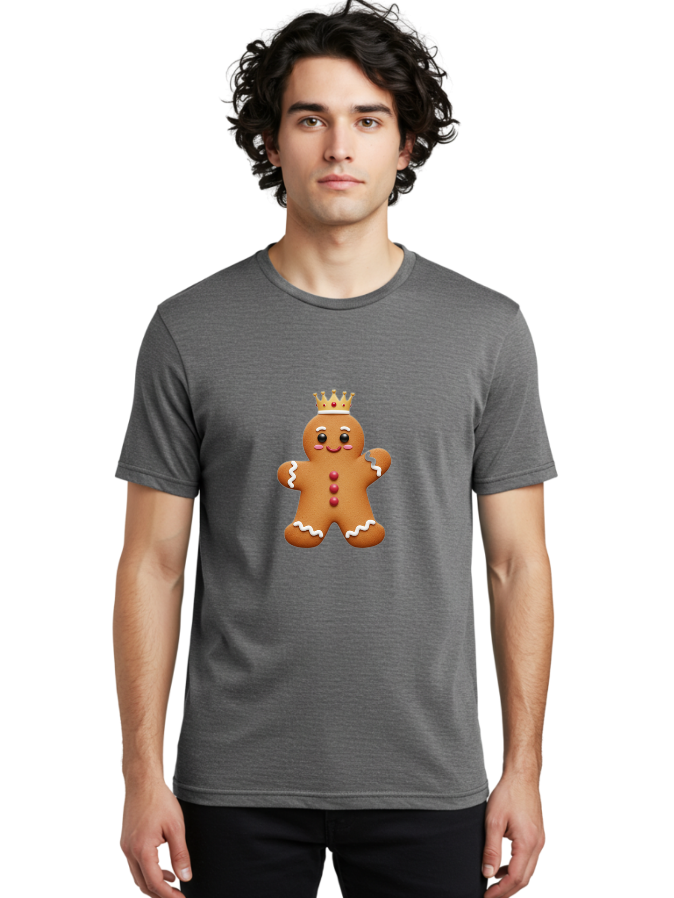 Gingerbread-King Men'S Graphic Tee, 100% Cotton, Comfortable Casual Summer Wear, Machine Washable, Gingerbread Man, Cartoon Cookie, Holiday Sweets, Festive Treats, Christmas Cookie, Royal Icing, Sweet Treats, Cookie Crown Bab940