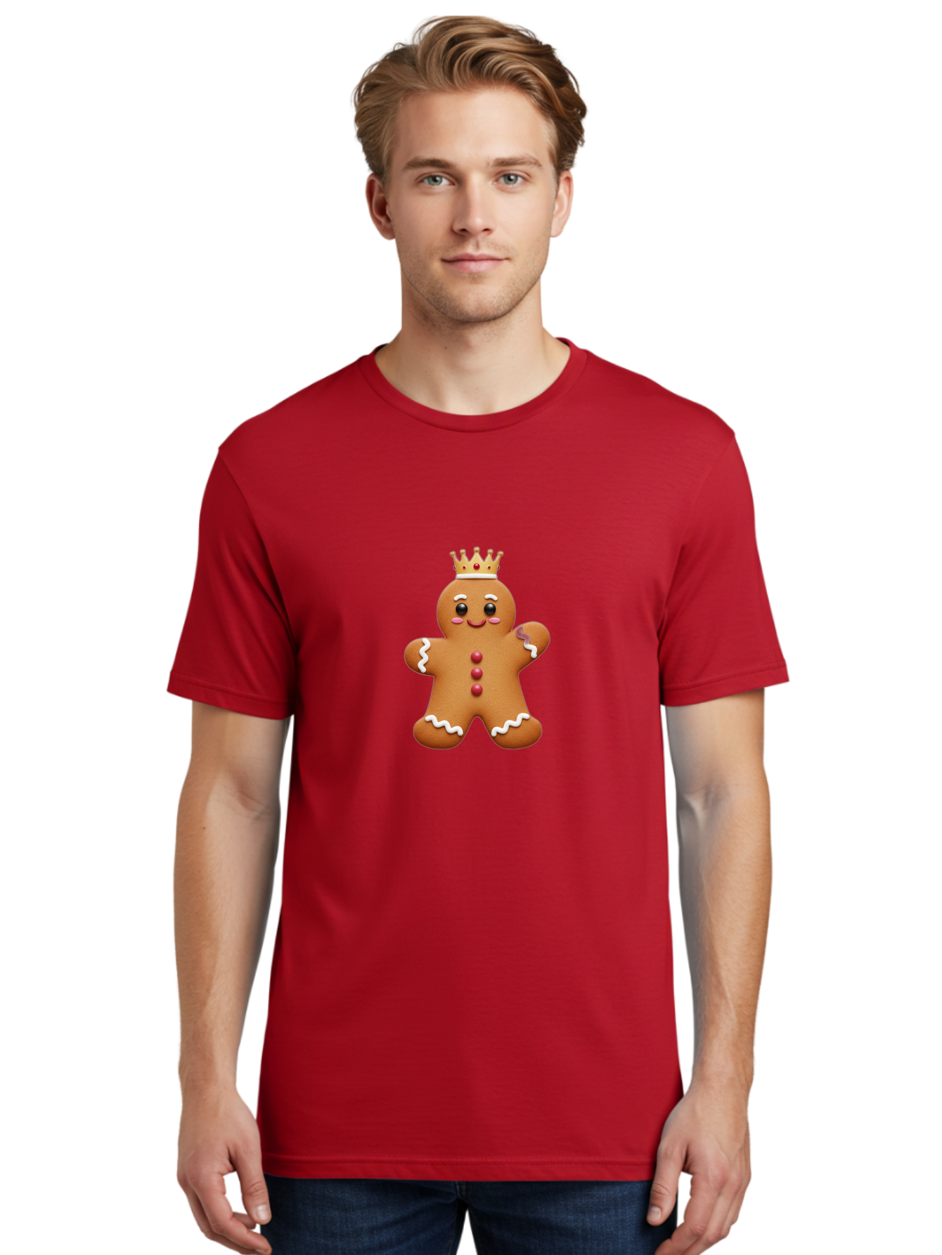 Gingerbread-King Men'S Graphic Tee, 100% Cotton, Comfortable Casual Summer Wear, Machine Washable, Gingerbread Man, Cartoon Cookie, Holiday Sweets, Festive Treats, Christmas Cookie, Royal Icing, Sweet Treats, Cookie Crown Bab940