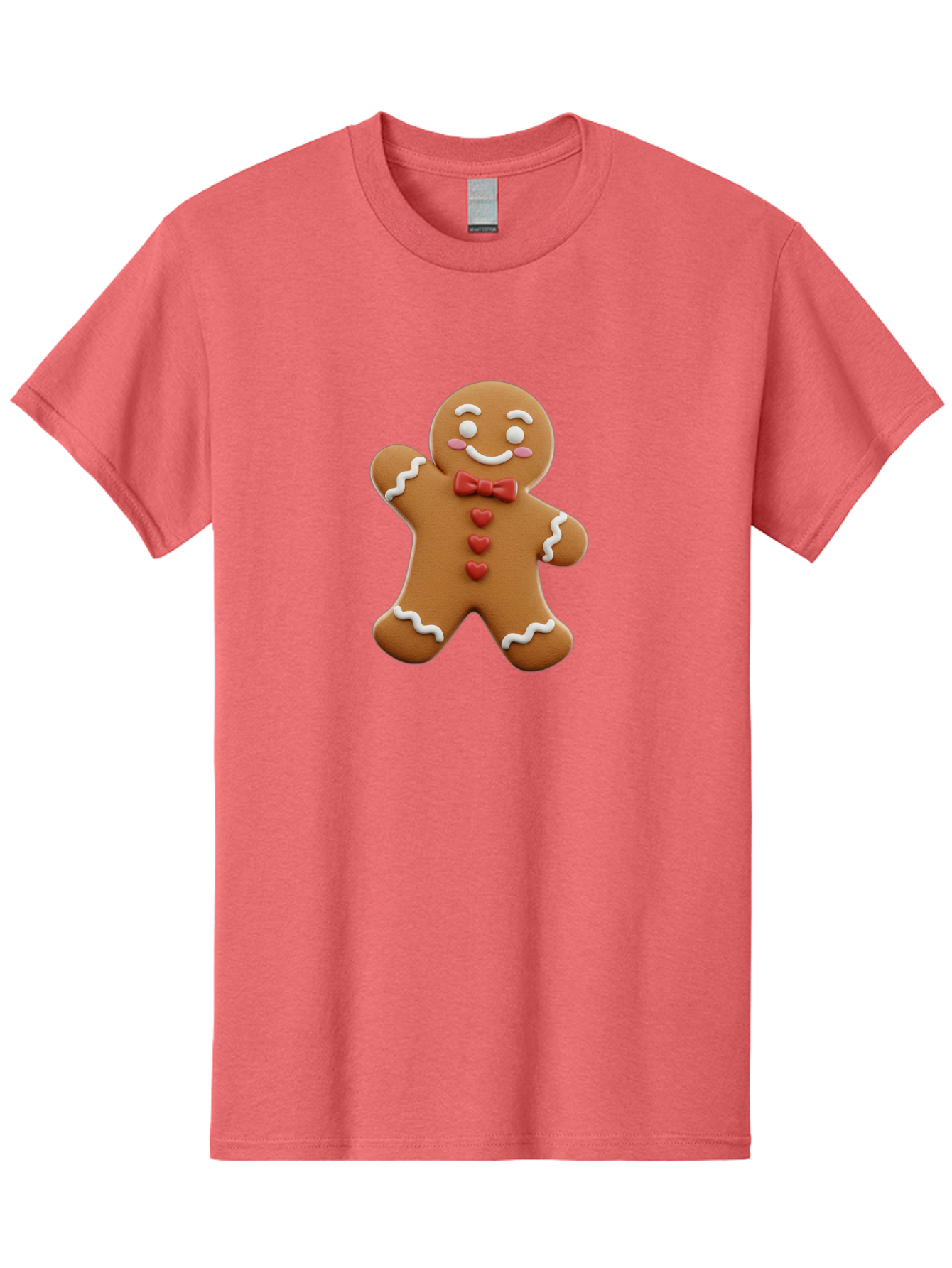 Gingerbread-Man-1 Men'S Graphic Tee, 100% Cotton, Comfortable Casual Summer Wear, Machine Washable, Gingerbread Man, Sweet Treat, Holiday Baking, Festive Cookie, Whimsical Design, Red Bow Tie, White Icing, Heart Buttons, Cartoon Character Bab941