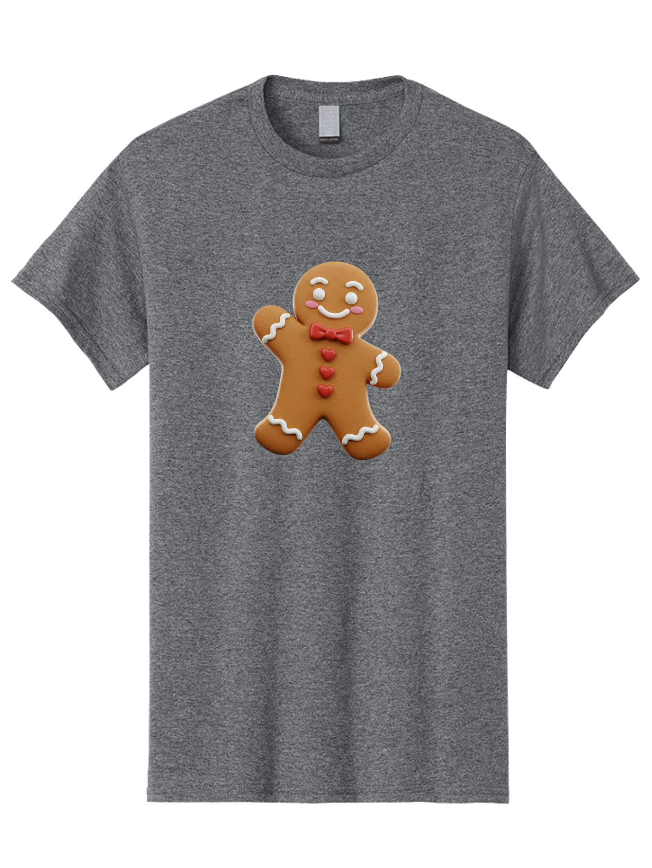 Gingerbread-Man-1 Men'S Graphic Tee, 100% Cotton, Comfortable Casual Summer Wear, Machine Washable, Gingerbread Man, Sweet Treat, Holiday Baking, Festive Cookie, Whimsical Design, Red Bow Tie, White Icing, Heart Buttons, Cartoon Character Bab941