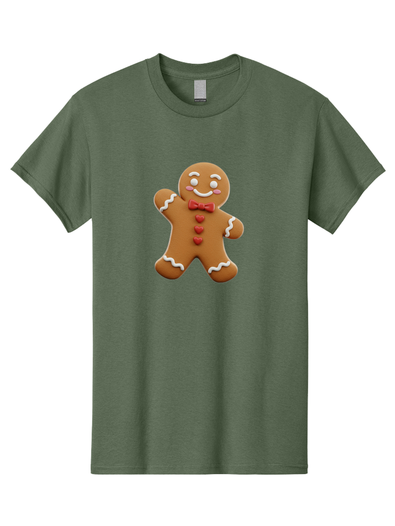 Gingerbread-Man-1 Men'S Graphic Tee, 100% Cotton, Comfortable Casual Summer Wear, Machine Washable, Gingerbread Man, Sweet Treat, Holiday Baking, Festive Cookie, Whimsical Design, Red Bow Tie, White Icing, Heart Buttons, Cartoon Character Bab941