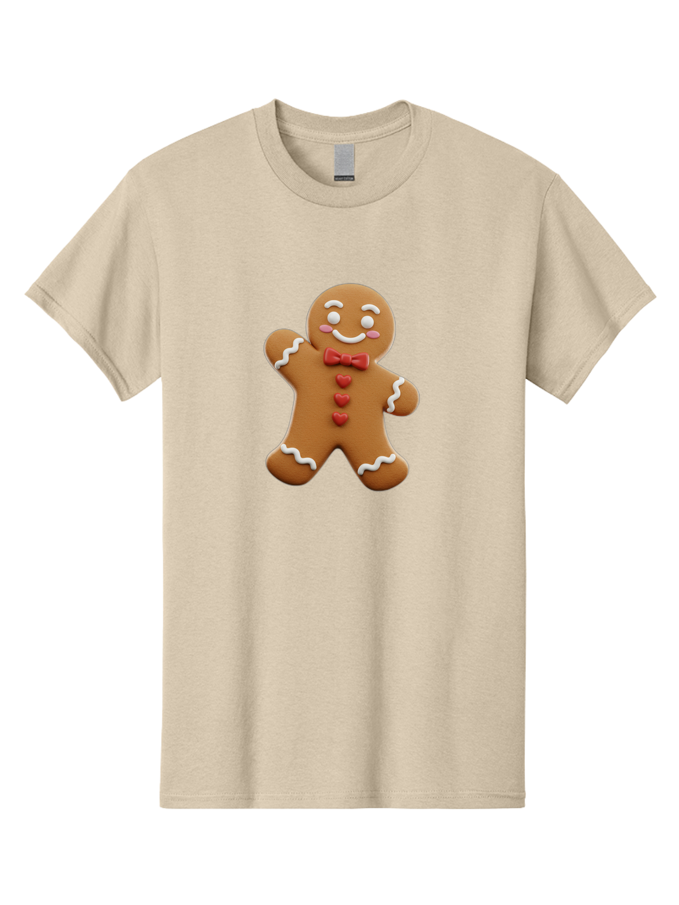 Gingerbread-Man-1 Men'S Graphic Tee, 100% Cotton, Comfortable Casual Summer Wear, Machine Washable, Gingerbread Man, Sweet Treat, Holiday Baking, Festive Cookie, Whimsical Design, Red Bow Tie, White Icing, Heart Buttons, Cartoon Character Bab941