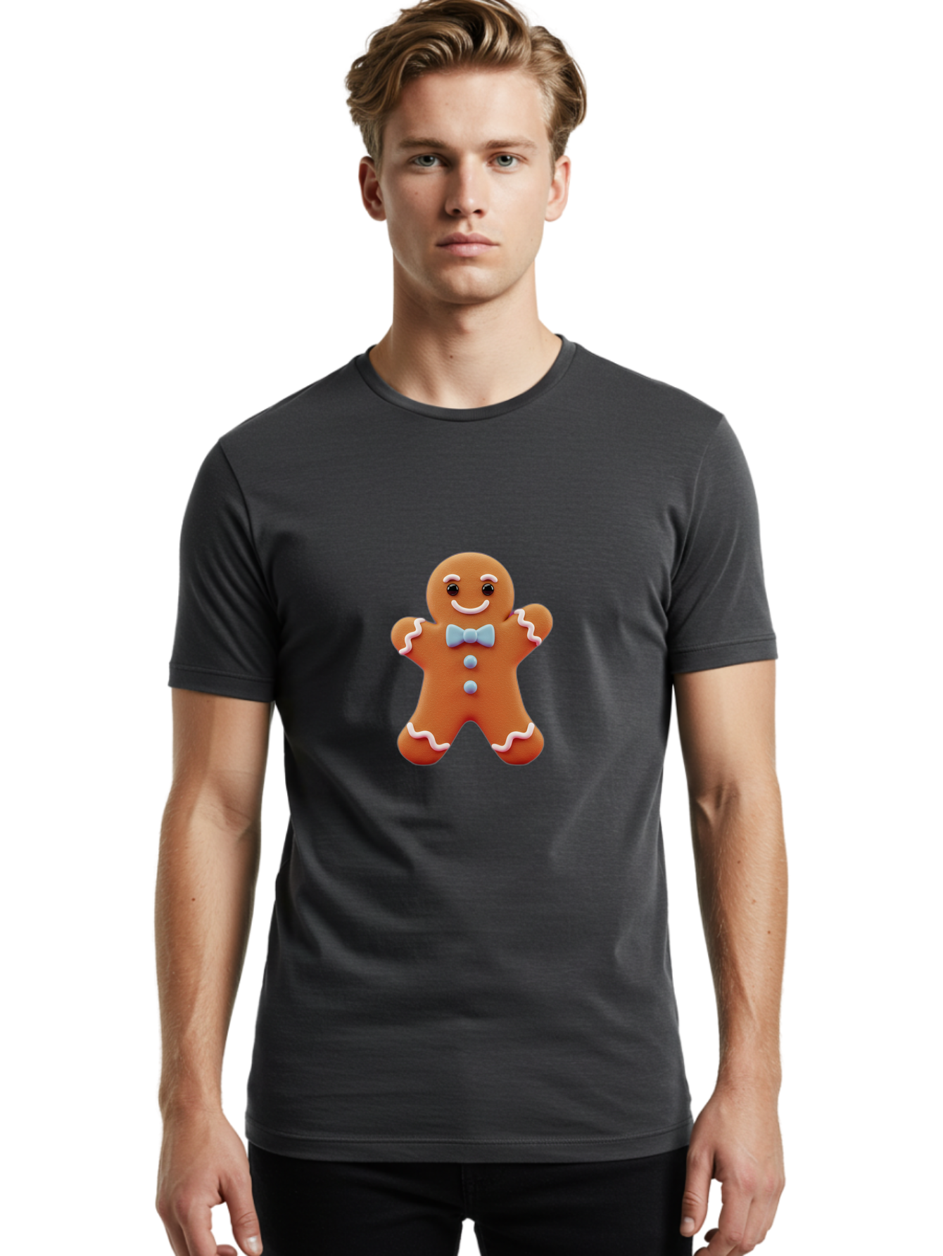 Gingerbread-Man-10 Men'S Graphic Tee, 100% Cotton, Comfortable Casual Summer Wear, Machine Washable, Gingerbread Man, Cookie Decoration, Festive Treat, Holiday Baking, Sweet Delight, Charming Character, Icing Details, Cute Expression, Bab942