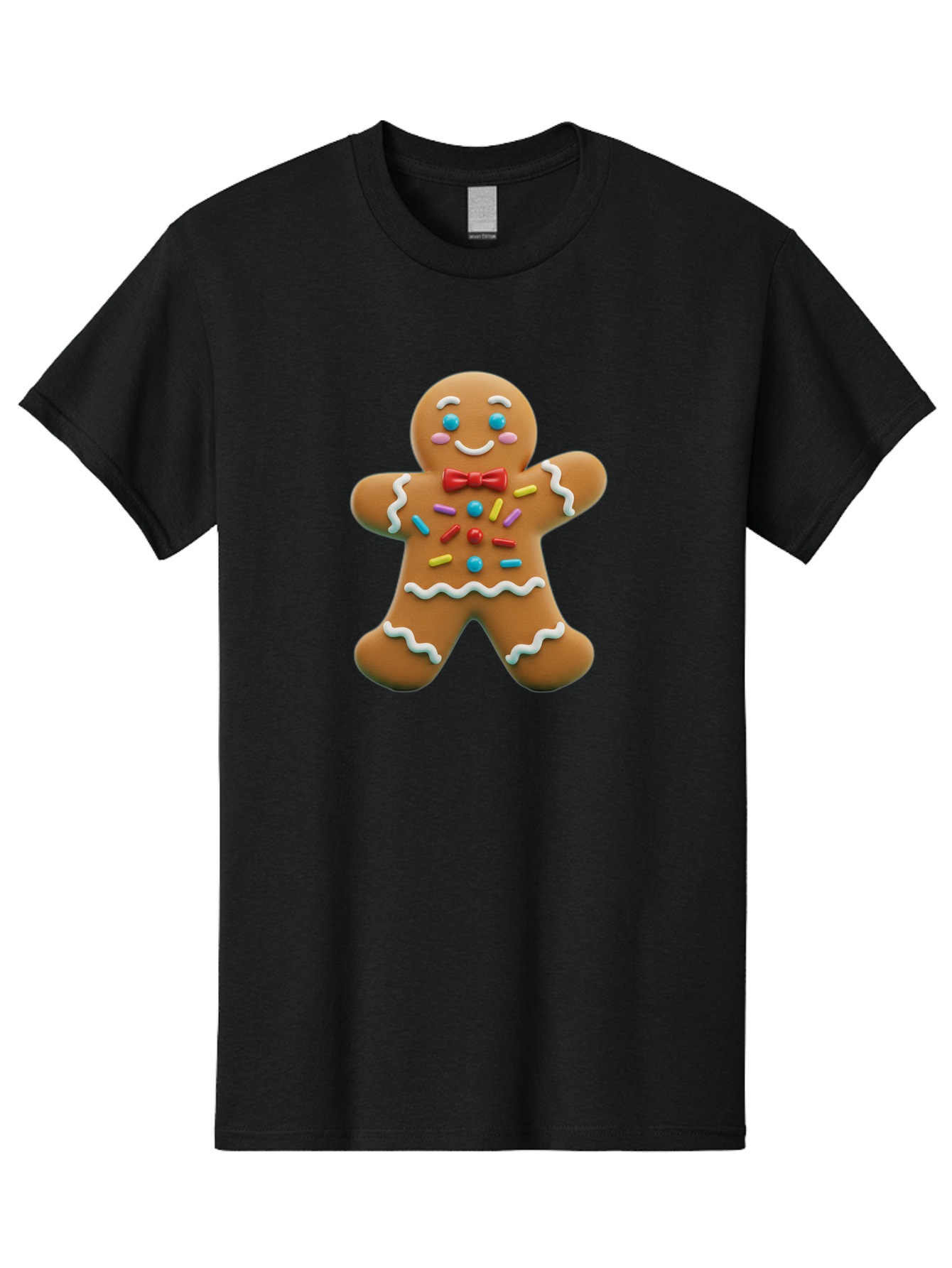 Gingerbread-Man-14 Men'S Graphic Tee, 100% Cotton, Comfortable Casual Summer Wear, Machine Washable, Gingerbread Man, Holiday Treat, Cookie Decoration, Colorful Sprinkles, Red Bow Tie, Happy Face, Festive Character, Baked Goods, Sweet Delight, Bab946