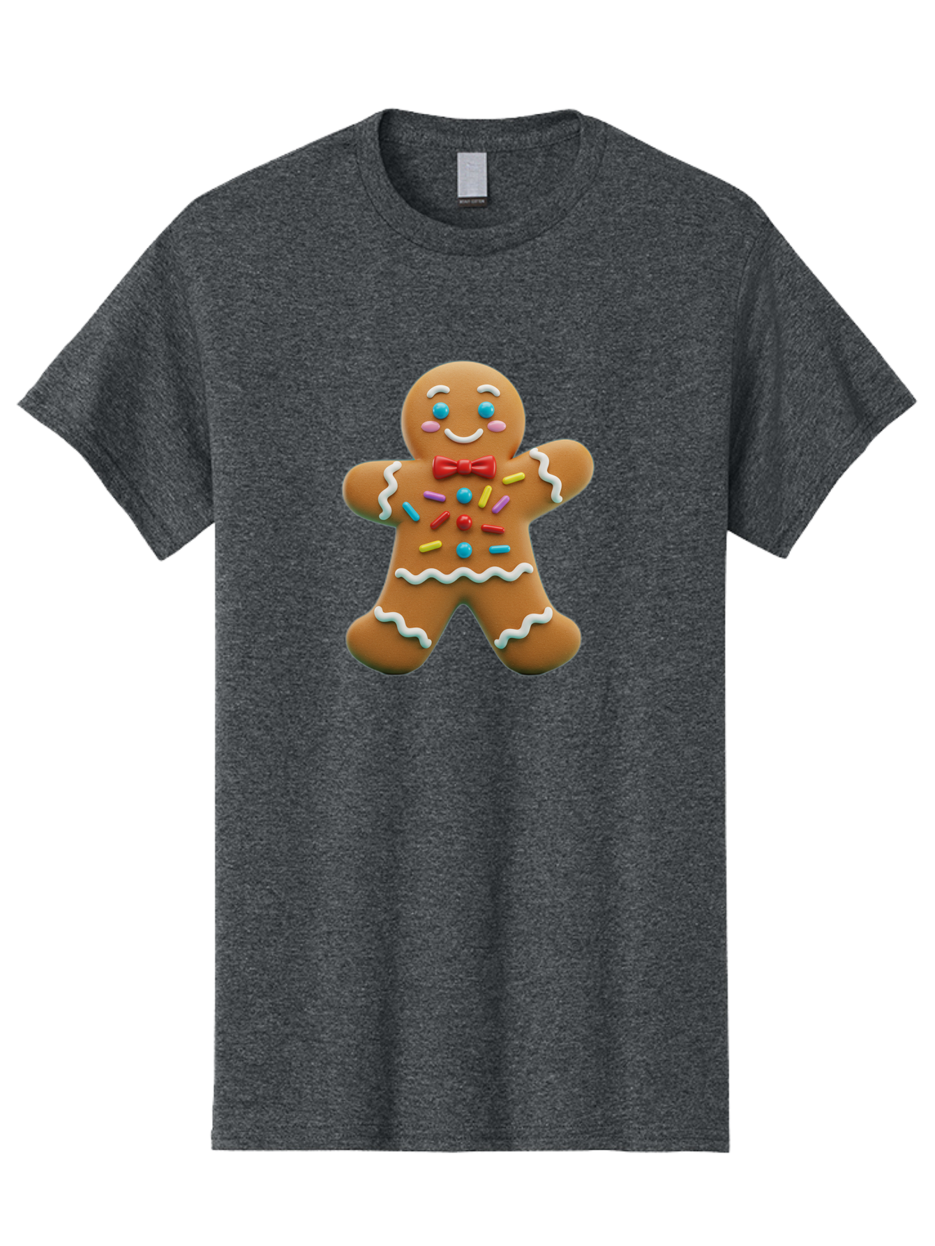 Gingerbread-Man-14 Men'S Graphic Tee, 100% Cotton, Comfortable Casual Summer Wear, Machine Washable, Gingerbread Man, Holiday Treat, Cookie Decoration, Colorful Sprinkles, Red Bow Tie, Happy Face, Festive Character, Baked Goods, Sweet Delight, Bab946
