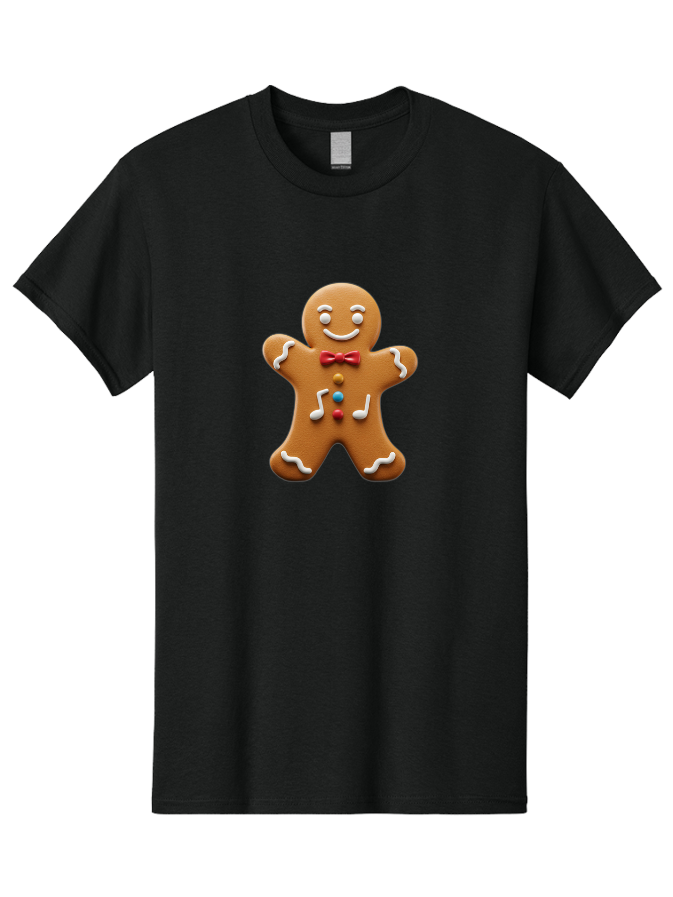 Gingerbread-Man-16 Men'S Graphic Tee, 100% Cotton, Comfortable Casual Summer Wear, Machine Washable, Gingerbread Man, Holiday Treat, Festive Cookie, Christmas Baking, Sweet Decoration, Icing Details, Candy Buttons, Red Bow Tie, White Icing Bab948