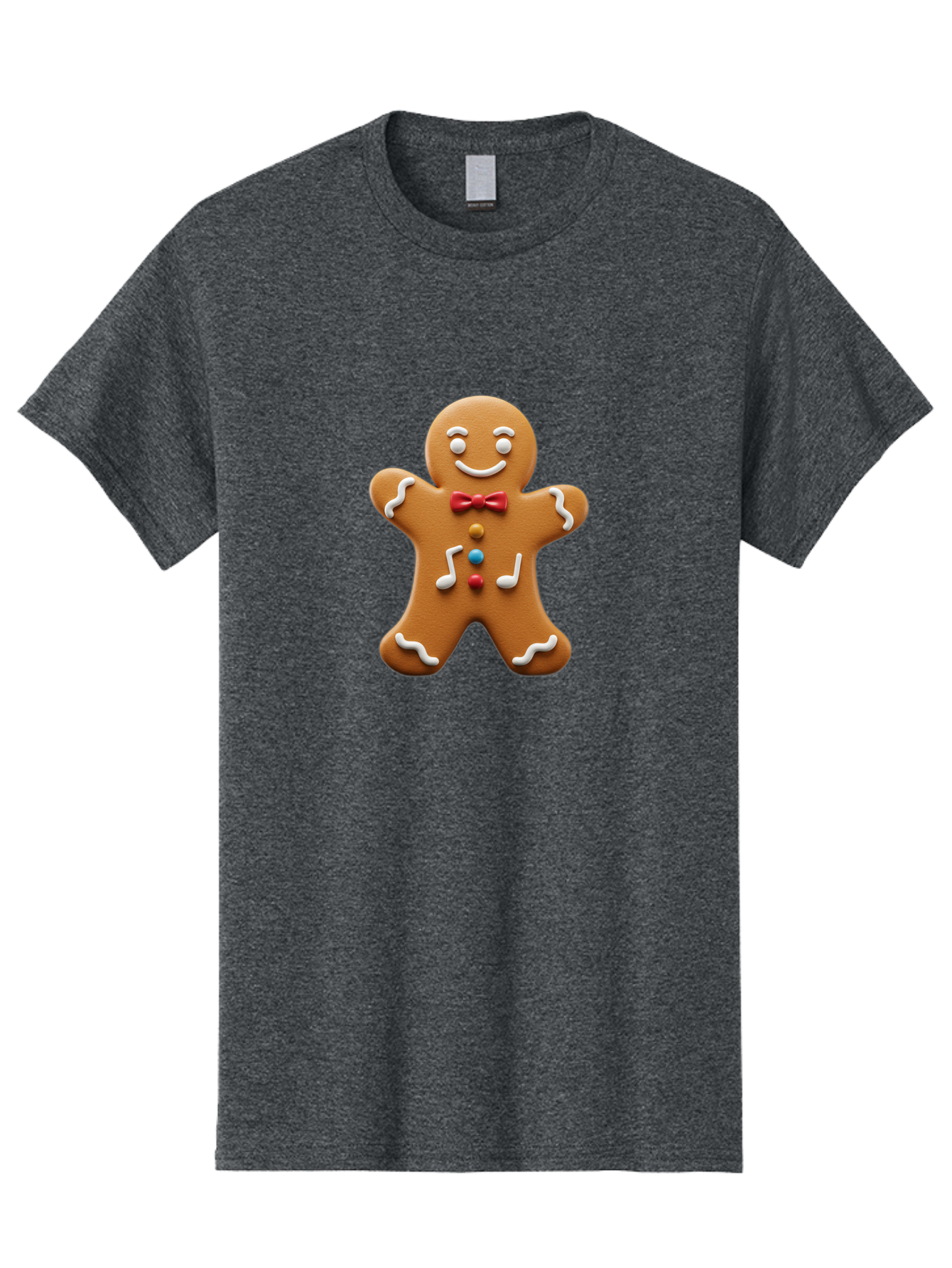 Gingerbread-Man-16 Men'S Graphic Tee, 100% Cotton, Comfortable Casual Summer Wear, Machine Washable, Gingerbread Man, Holiday Treat, Festive Cookie, Christmas Baking, Sweet Decoration, Icing Details, Candy Buttons, Red Bow Tie, White Icing Bab948