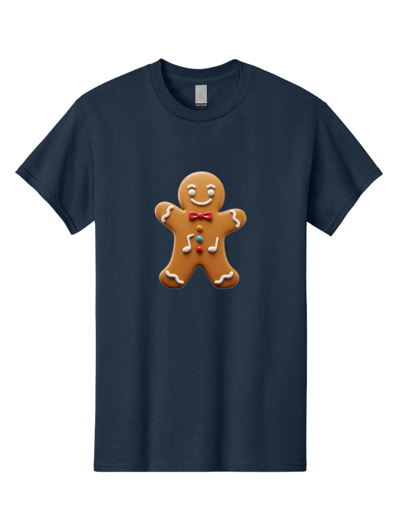 Gingerbread-Man-16 Men'S Graphic Tee, 100% Cotton, Comfortable Casual Summer Wear, Machine Washable, Gingerbread Man, Holiday Treat, Festive Cookie, Christmas Baking, Sweet Decoration, Icing Details, Candy Buttons, Red Bow Tie, White Icing Bab948