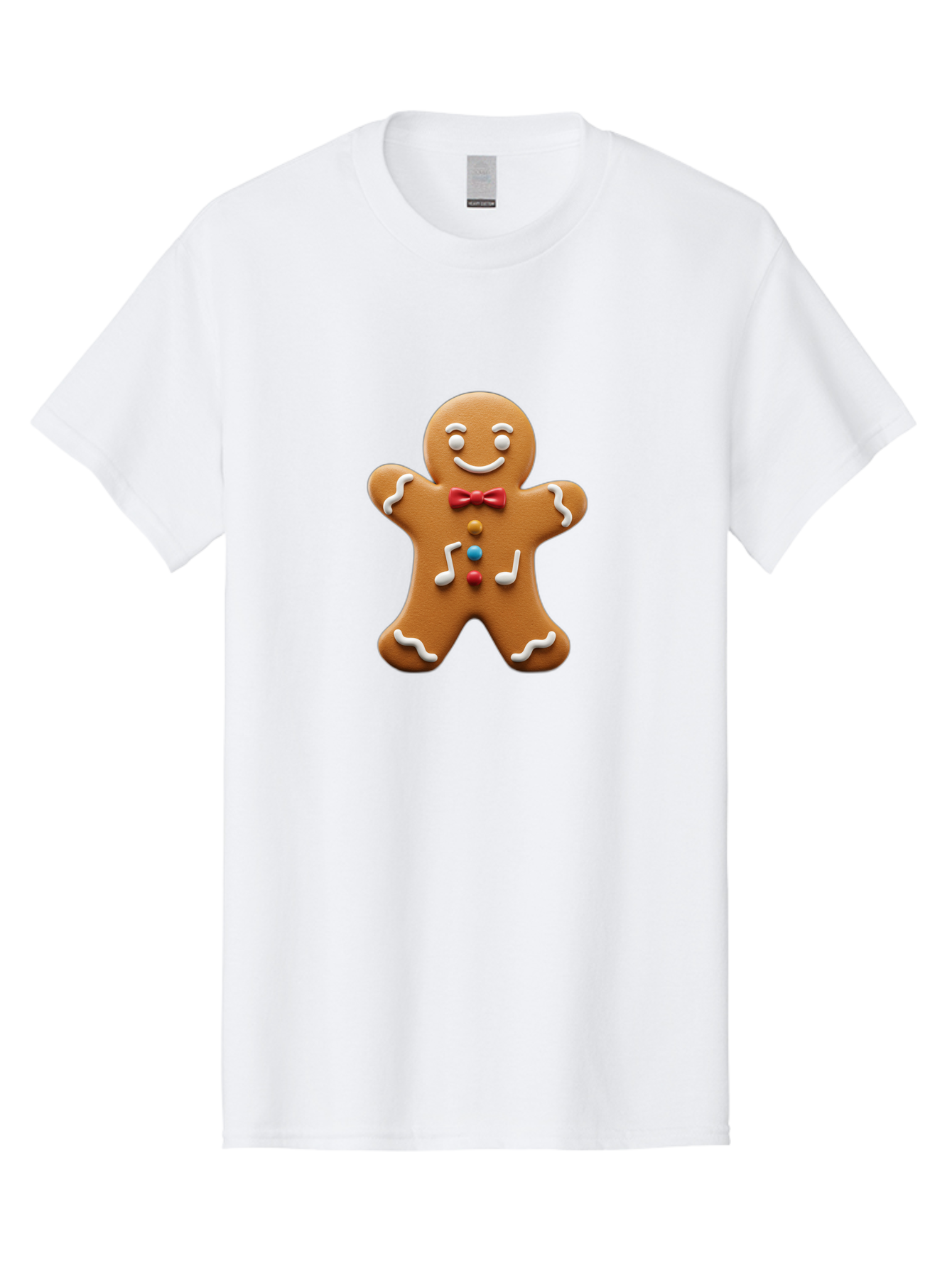 Gingerbread-Man-16 Men'S Graphic Tee, 100% Cotton, Comfortable Casual Summer Wear, Machine Washable, Gingerbread Man, Holiday Treat, Festive Cookie, Christmas Baking, Sweet Decoration, Icing Details, Candy Buttons, Red Bow Tie, White Icing Bab948