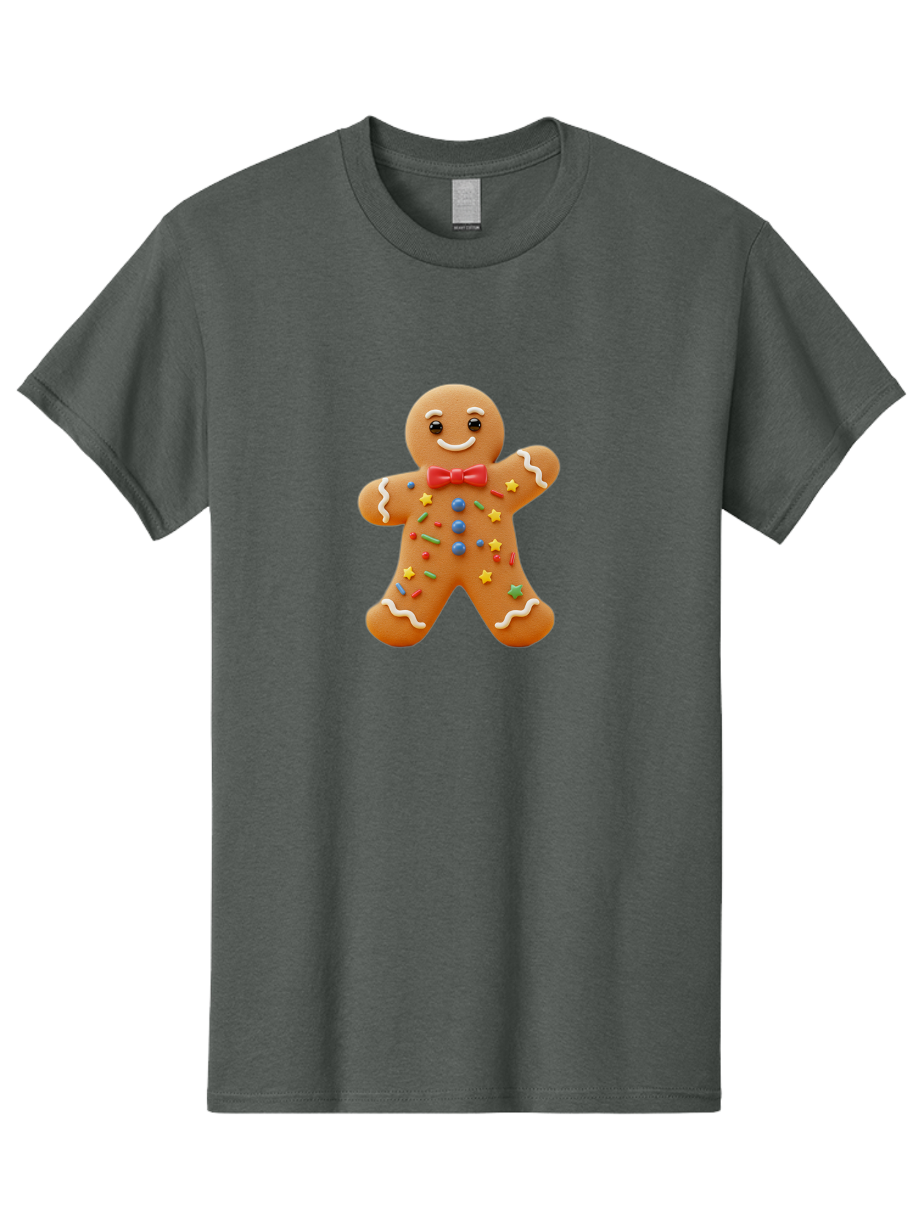 Gingerbread-Man-4 Men'S Graphic Tee, 100% Cotton, Comfortable Casual Summer Wear, Machine Washable, Gingerbread Man, Festive Treat, Holiday Cookie, Icing Decorations, Colorful Sprinkles, Red Bow Tie, Cartoon Character, Sweet Delight, Baking, Bab952