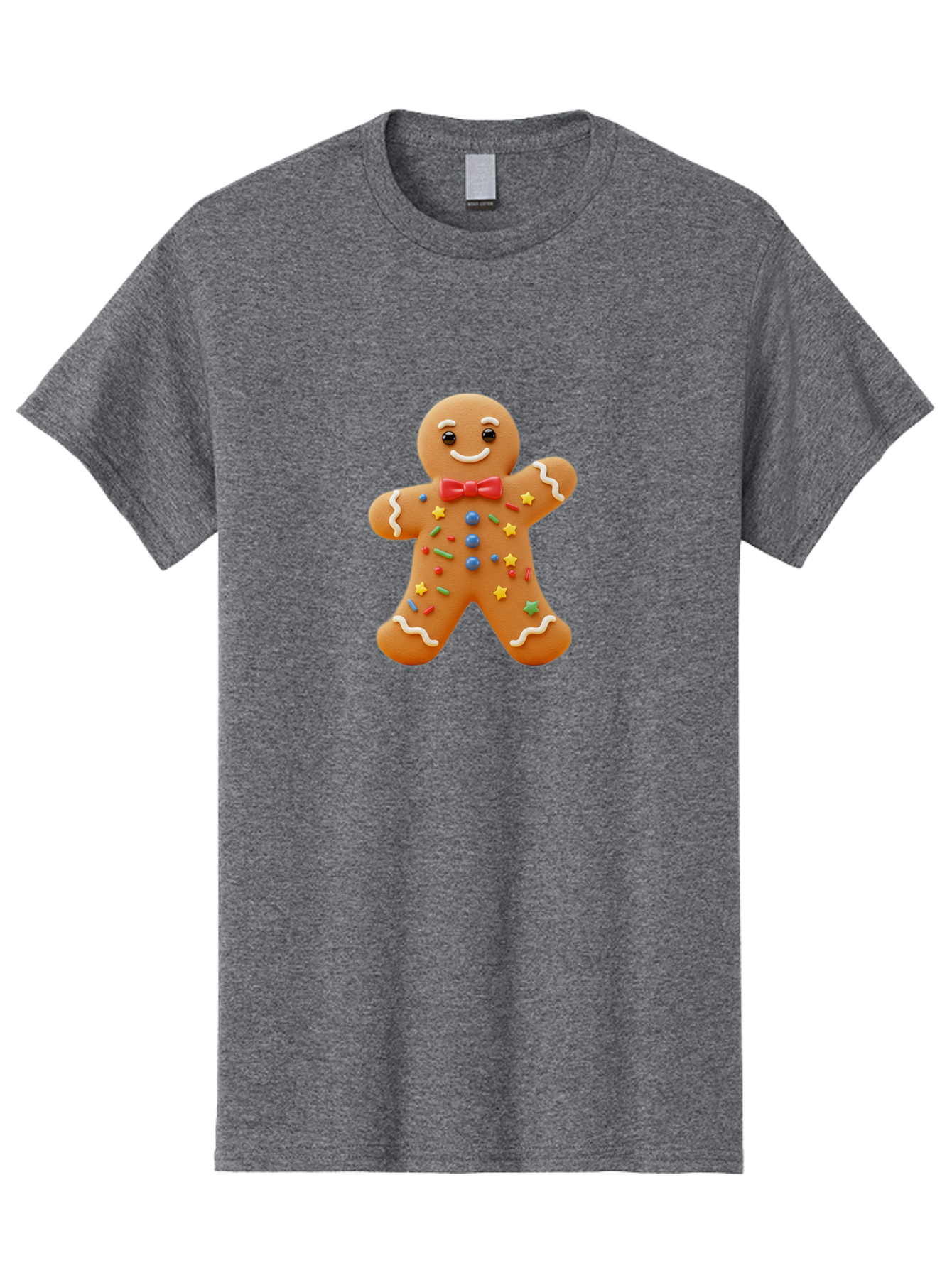 Gingerbread-Man-4 Men'S Graphic Tee, 100% Cotton, Comfortable Casual Summer Wear, Machine Washable, Gingerbread Man, Festive Treat, Holiday Cookie, Icing Decorations, Colorful Sprinkles, Red Bow Tie, Cartoon Character, Sweet Delight, Baking, Bab952