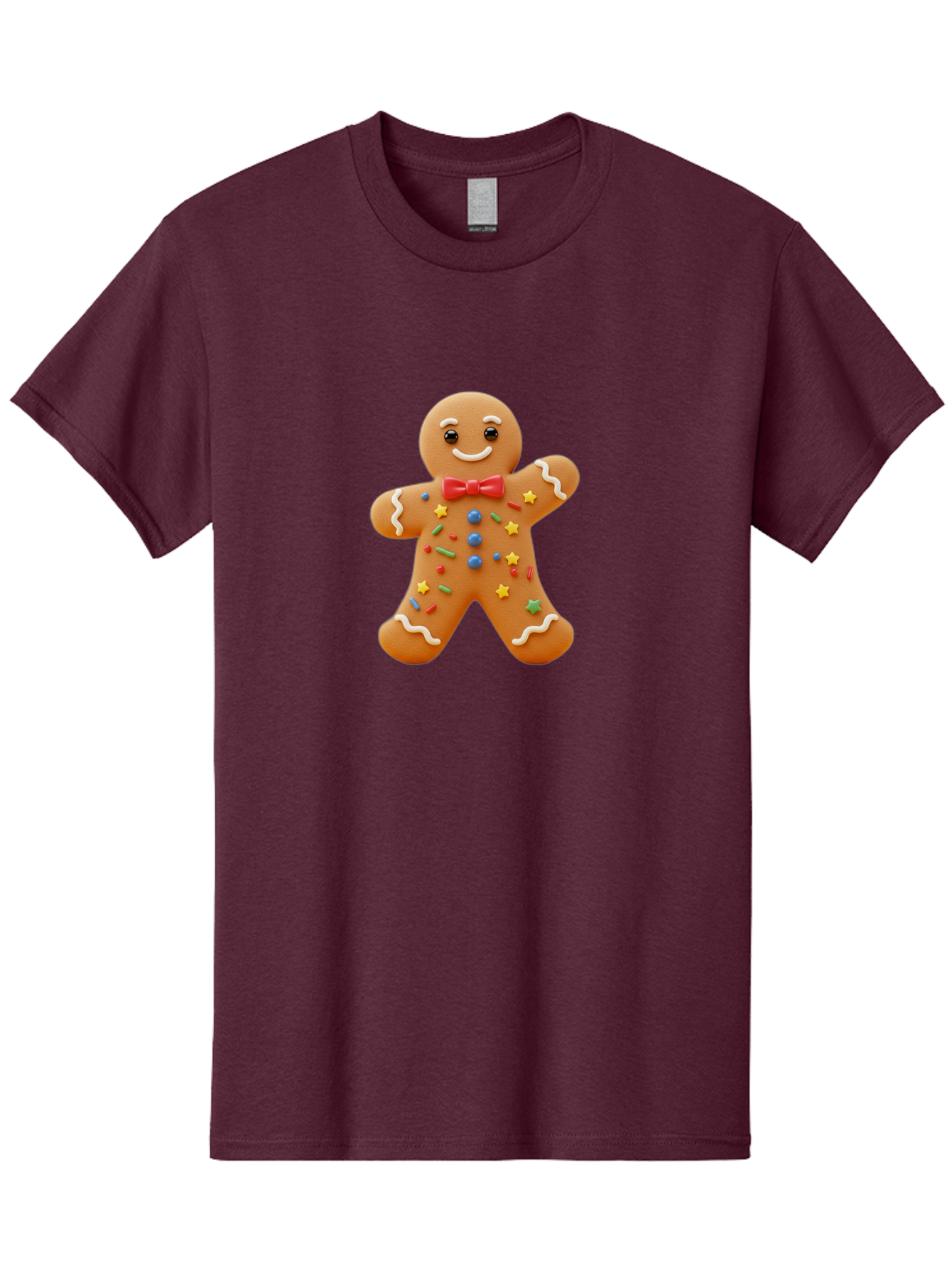 Gingerbread-Man-4 Men'S Graphic Tee, 100% Cotton, Comfortable Casual Summer Wear, Machine Washable, Gingerbread Man, Festive Treat, Holiday Cookie, Icing Decorations, Colorful Sprinkles, Red Bow Tie, Cartoon Character, Sweet Delight, Baking, Bab952