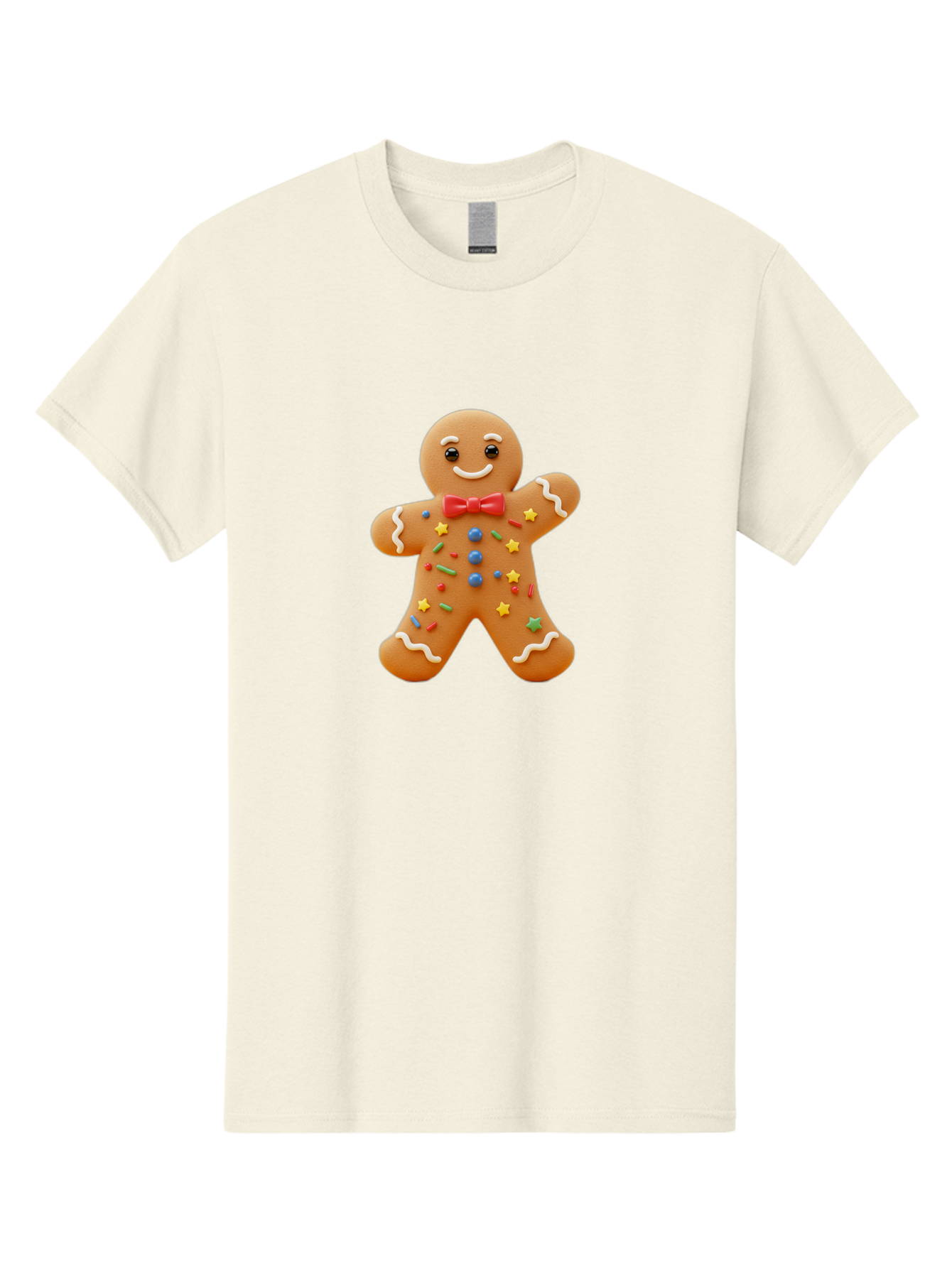 Gingerbread-Man-4 Men'S Graphic Tee, 100% Cotton, Comfortable Casual Summer Wear, Machine Washable, Gingerbread Man, Festive Treat, Holiday Cookie, Icing Decorations, Colorful Sprinkles, Red Bow Tie, Cartoon Character, Sweet Delight, Baking, Bab952