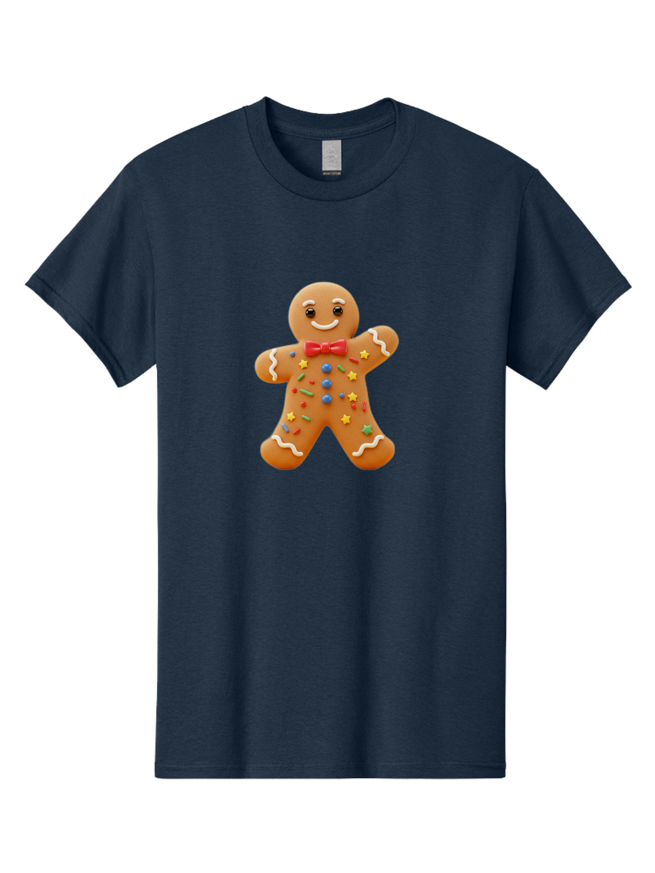 Gingerbread-Man-4 Men'S Graphic Tee, 100% Cotton, Comfortable Casual Summer Wear, Machine Washable, Gingerbread Man, Festive Treat, Holiday Cookie, Icing Decorations, Colorful Sprinkles, Red Bow Tie, Cartoon Character, Sweet Delight, Baking, Bab952