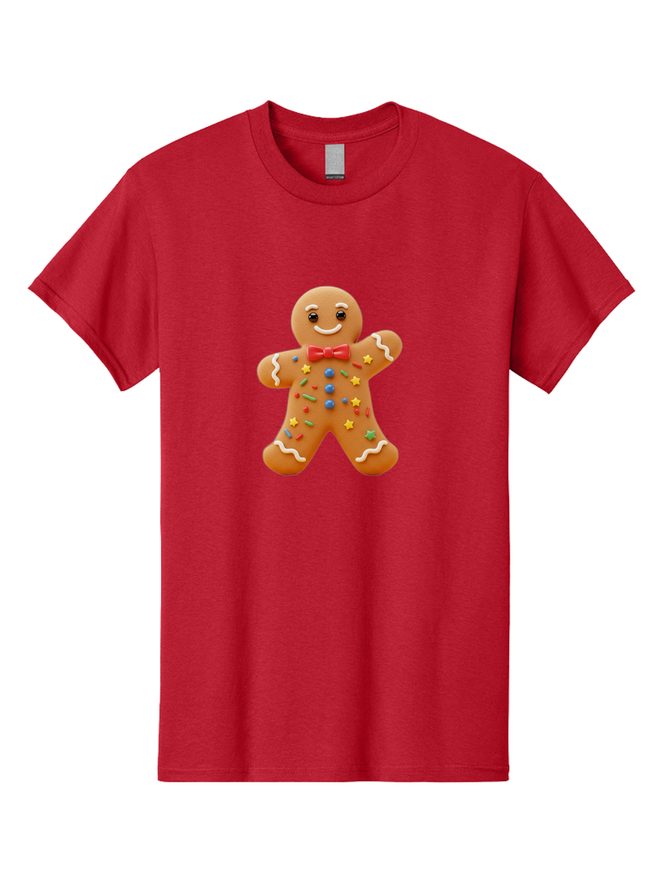 Gingerbread-Man-4 Men'S Graphic Tee, 100% Cotton, Comfortable Casual Summer Wear, Machine Washable, Gingerbread Man, Festive Treat, Holiday Cookie, Icing Decorations, Colorful Sprinkles, Red Bow Tie, Cartoon Character, Sweet Delight, Baking, Bab952