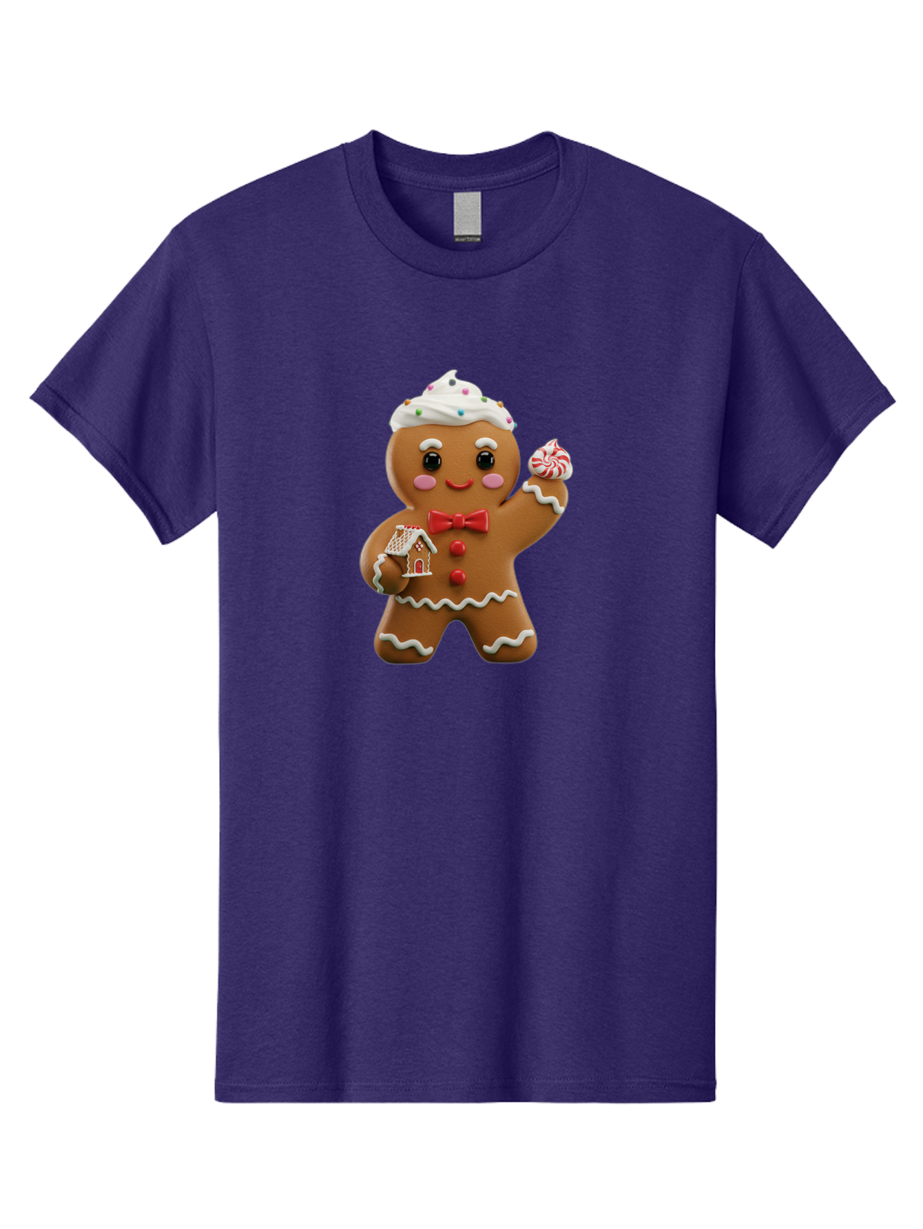 Gingerbread-Man-5 Men'S Graphic Tee, 100% Cotton, Comfortable Casual Summer Wear, Machine Washable, Gingerbread Man, Holiday Treat, Festive Dessert, Candy Decorations, Icing Details, Red Bow Tie, Red Buttons, Gingerbread House, Candy Cane, Bab953